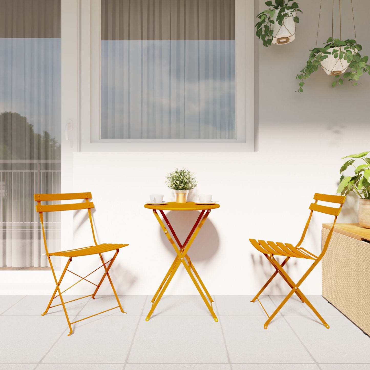 Outdoor Chairs Mustard Metal Compact Foldable Outdoor Chair