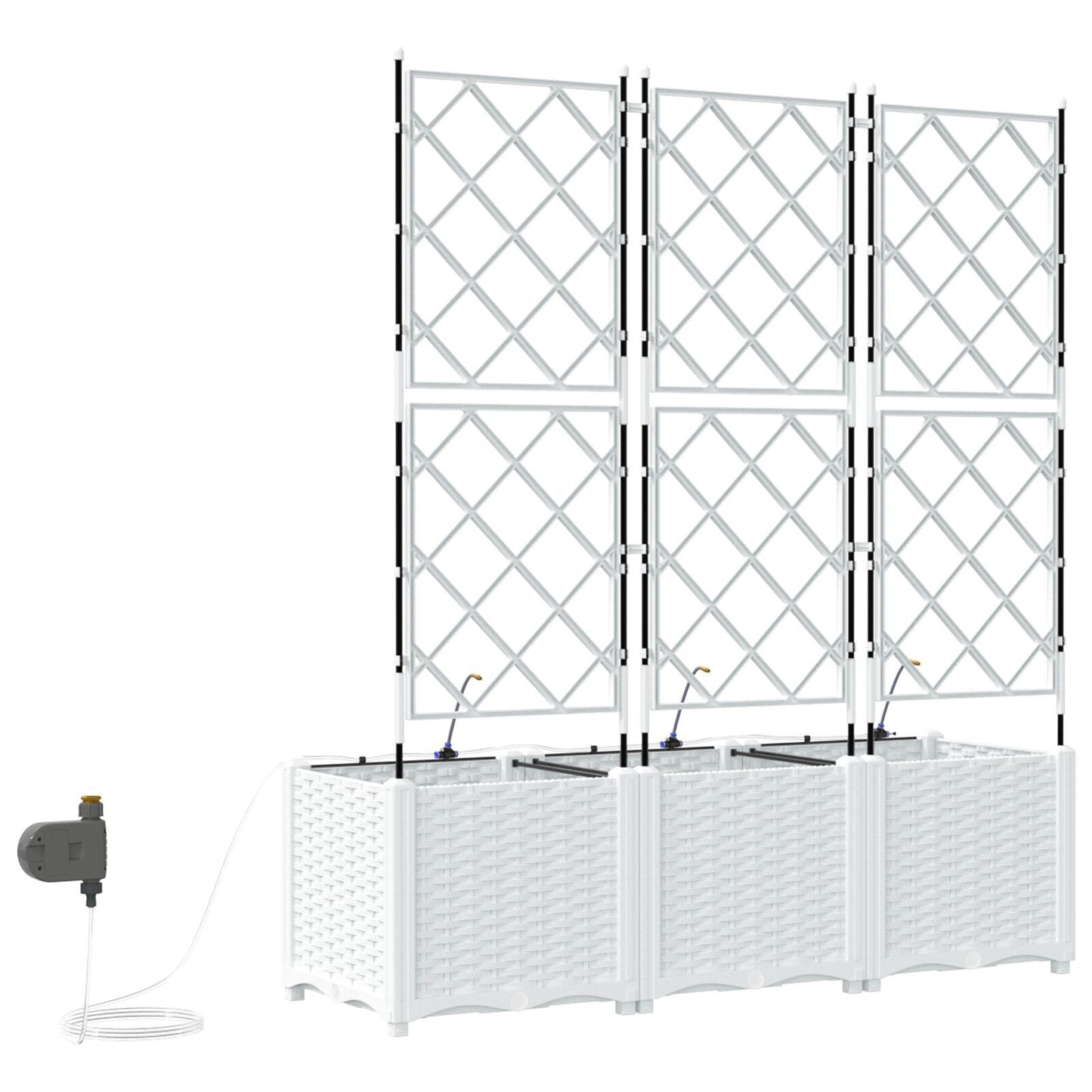 Garden Planters with Water Irrigation System 3 pcs White