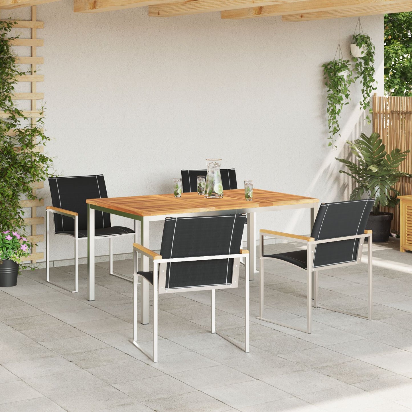 5 Piece Garden Dining Set Solid Wood Acacia, vidaXL Outdoor Dining Table 150x90x75 cm Solid Wood Acacia