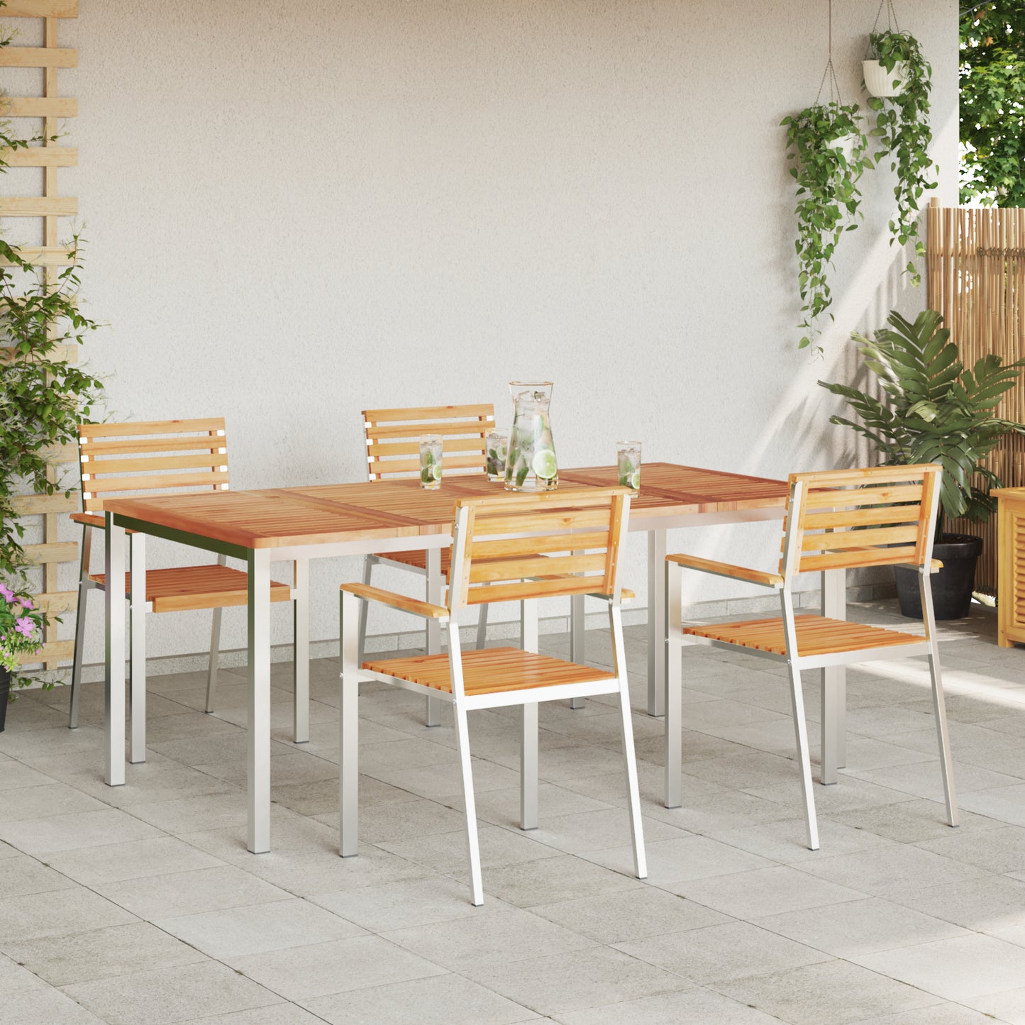 5 Piece Garden Dining Set Solid Wood Teak, vidaXL Outdoor Dining Table 180x90x75 cm Solid Wood Teak, vidaXL Stackable Garden Chairs 4 pcs Solid Wood Teak and Steel