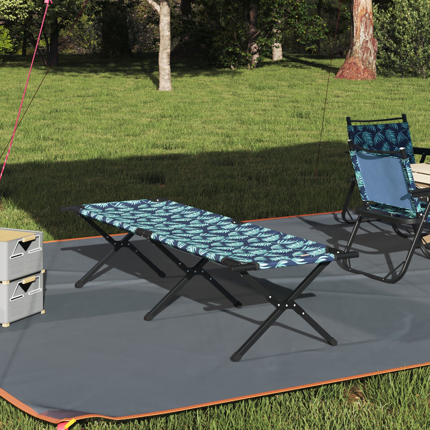 Folding Sun Bed with Carry Bag Leaf Pattern 600D Oxford Fabric