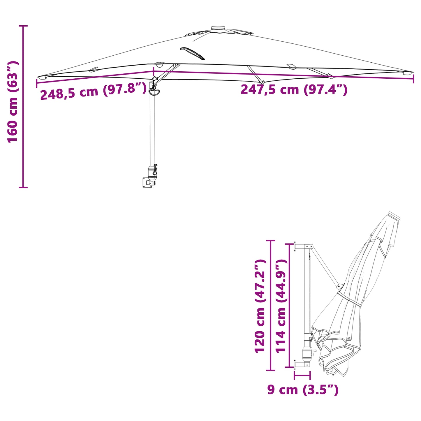 Outdoor Umbrella Anthracite Polyester, Powder-Coated Steel Large