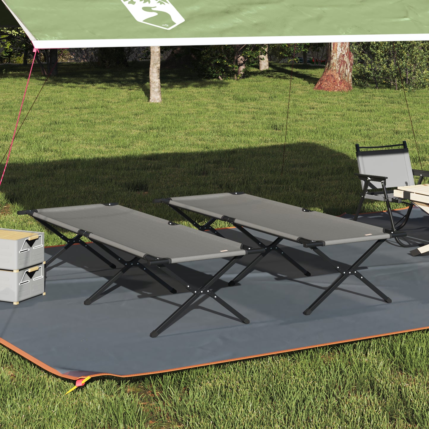 Folding Sun Beds 2 pcs with Carry Bag Grey 600D Oxford Fabric