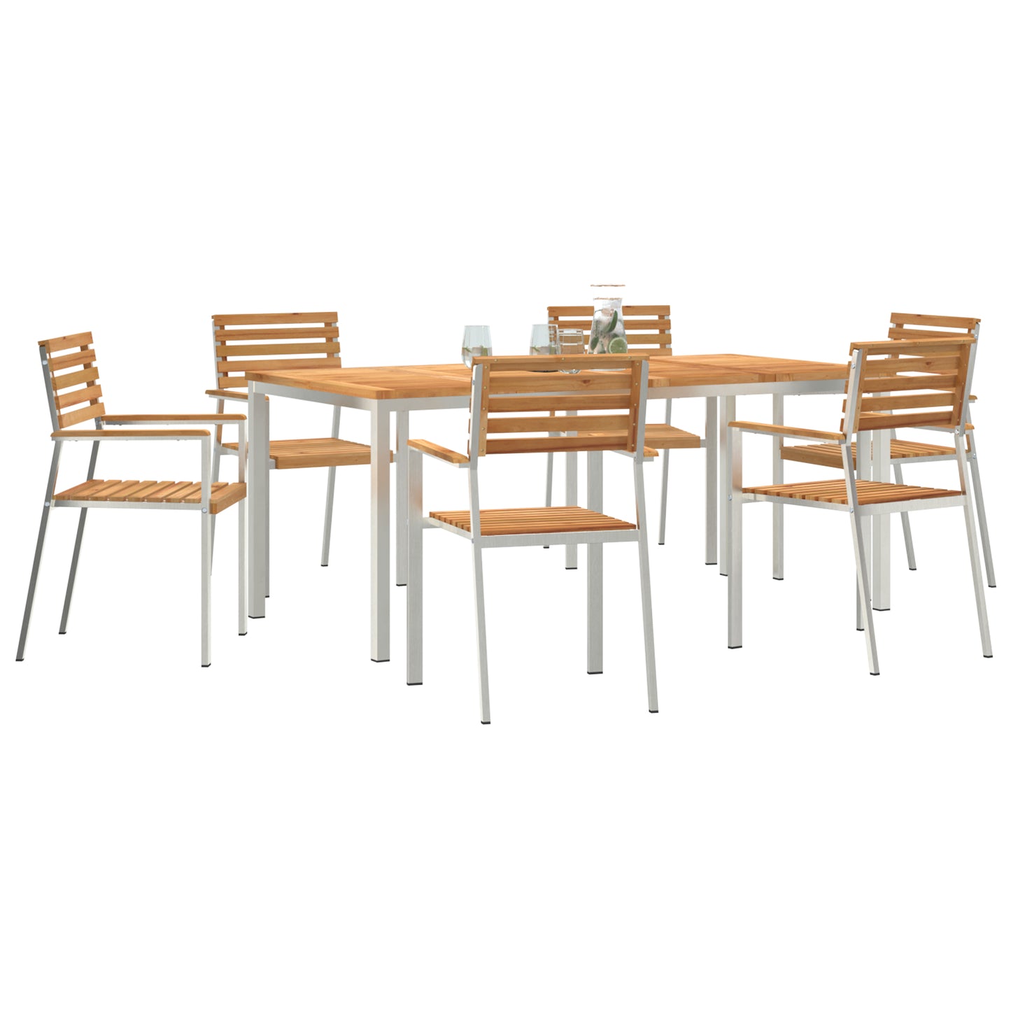 7 Piece Garden Dining Set Solid Wood Teak, vidaXL Outdoor Dining Table 180x90x75 cm Solid Wood Teak, vidaXL Stackable Garden Chairs 2 pcs Solid Wood Teak and Steel, vidaXL Stackable Garden Chairs 4 pcs Solid Wood Teak and Steel