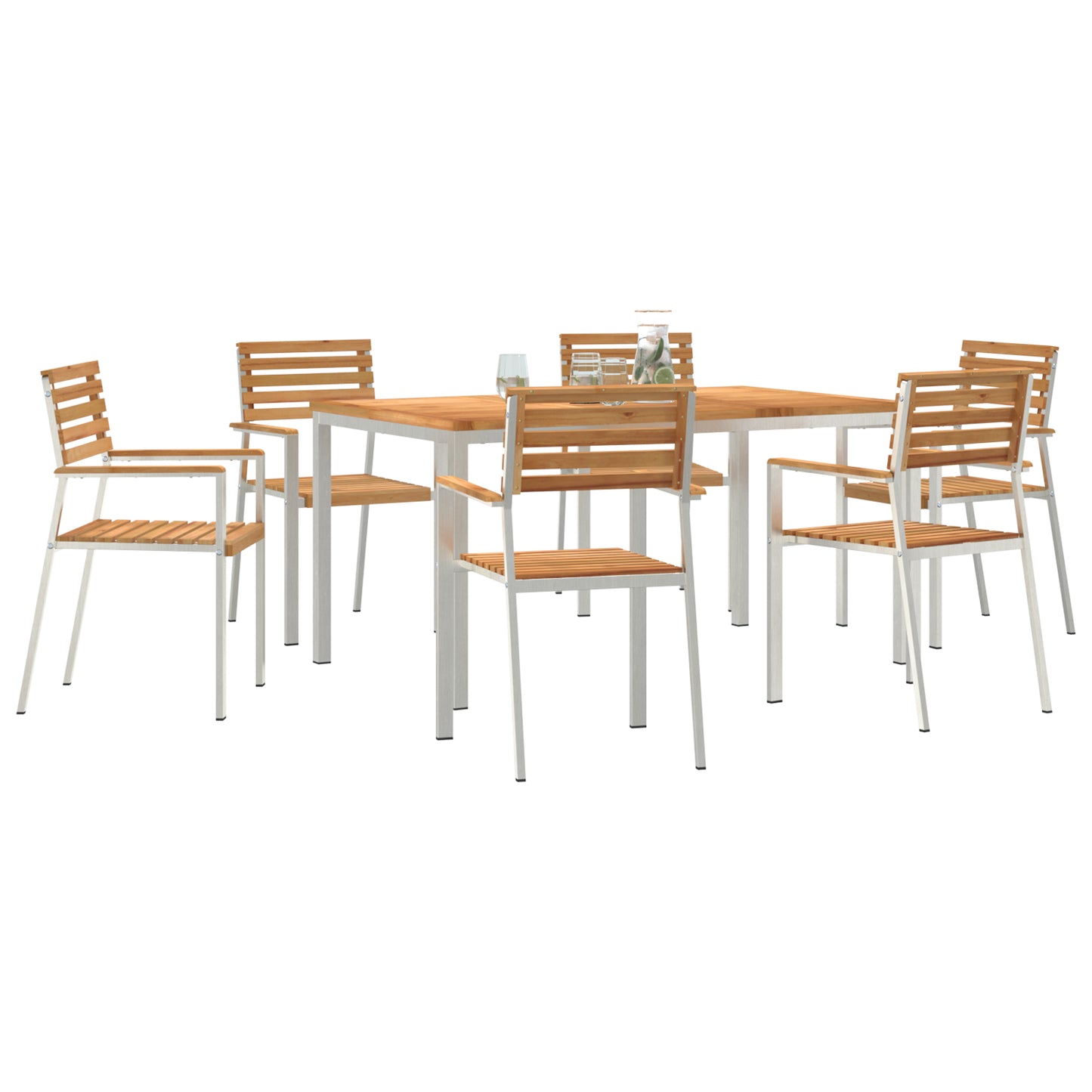 7 Piece Garden Dining Set Solid Wood Teak, vidaXL Outdoor Dining Table 150x90x75 cm Solid Wood Teak, vidaXL Stackable Garden Chairs 2 pcs Solid Wood Teak and Steel, vidaXL Stackable Garden Chairs 4 pcs Solid Wood Teak and Steel