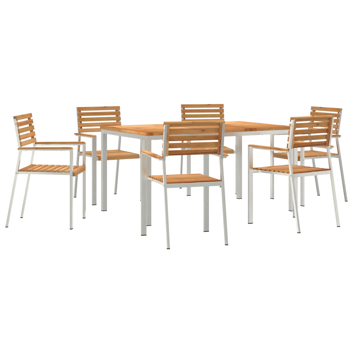 7 Piece Garden Dining Set Solid Wood Teak, vidaXL Outdoor Dining Table 150x90x75 cm Solid Wood Teak, vidaXL Stackable Garden Chairs 2 pcs Solid Wood Teak and Steel, vidaXL Stackable Garden Chairs 4 pcs Solid Wood Teak and Steel