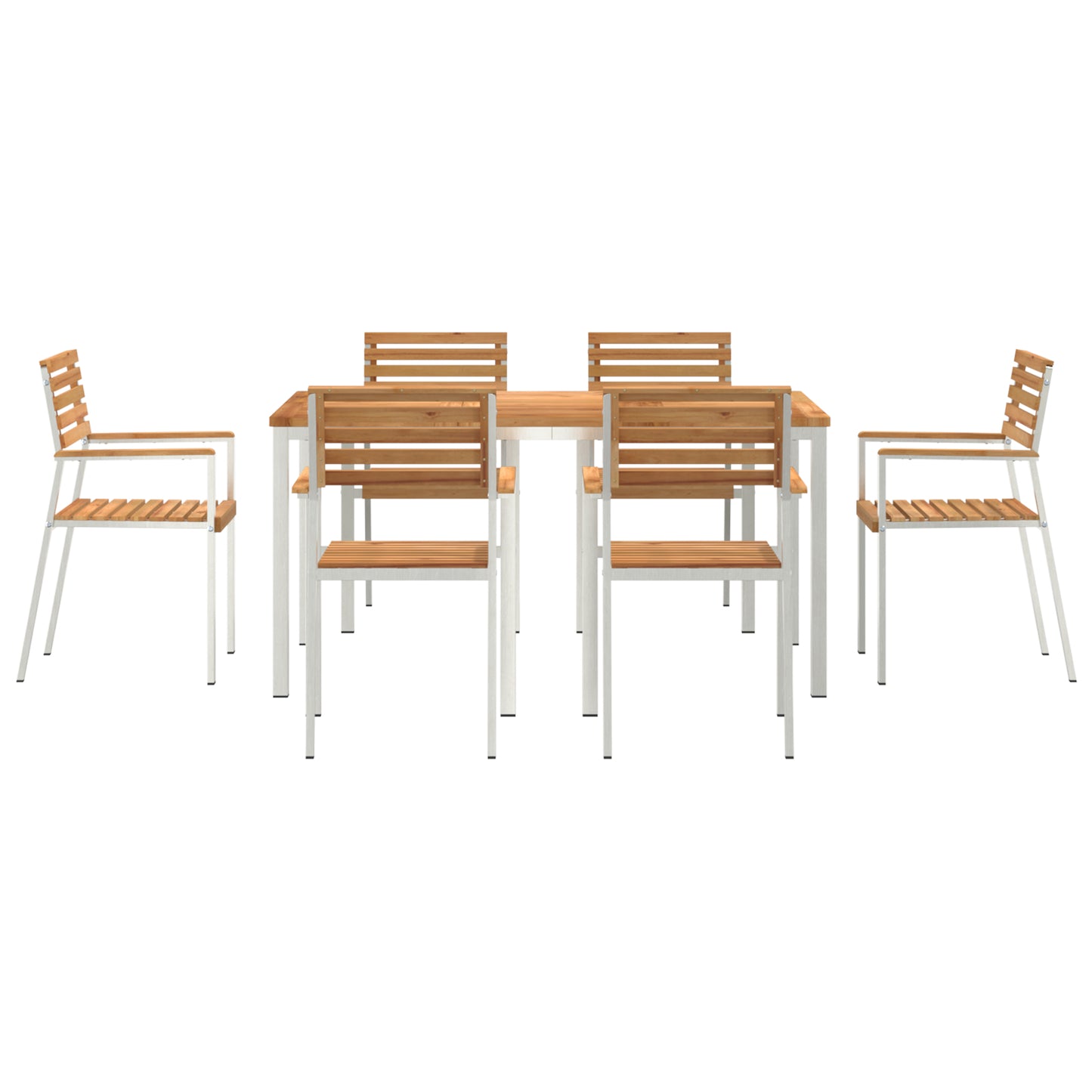 7 Piece Garden Dining Set Solid Wood Teak, vidaXL Outdoor Dining Table 150x90x75 cm Solid Wood Teak, vidaXL Stackable Garden Chairs 2 pcs Solid Wood Teak and Steel, vidaXL Stackable Garden Chairs 4 pcs Solid Wood Teak and Steel