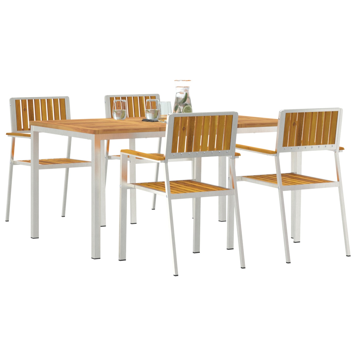 5 Piece Garden Dining Set Solid Wood Acacia, vidaXL Outdoor Dining Table 150x90x75 cm Solid Wood Acacia, vidaXL Stackable Garden Chairs 4 pcs Solid Wood Acacia and Metal