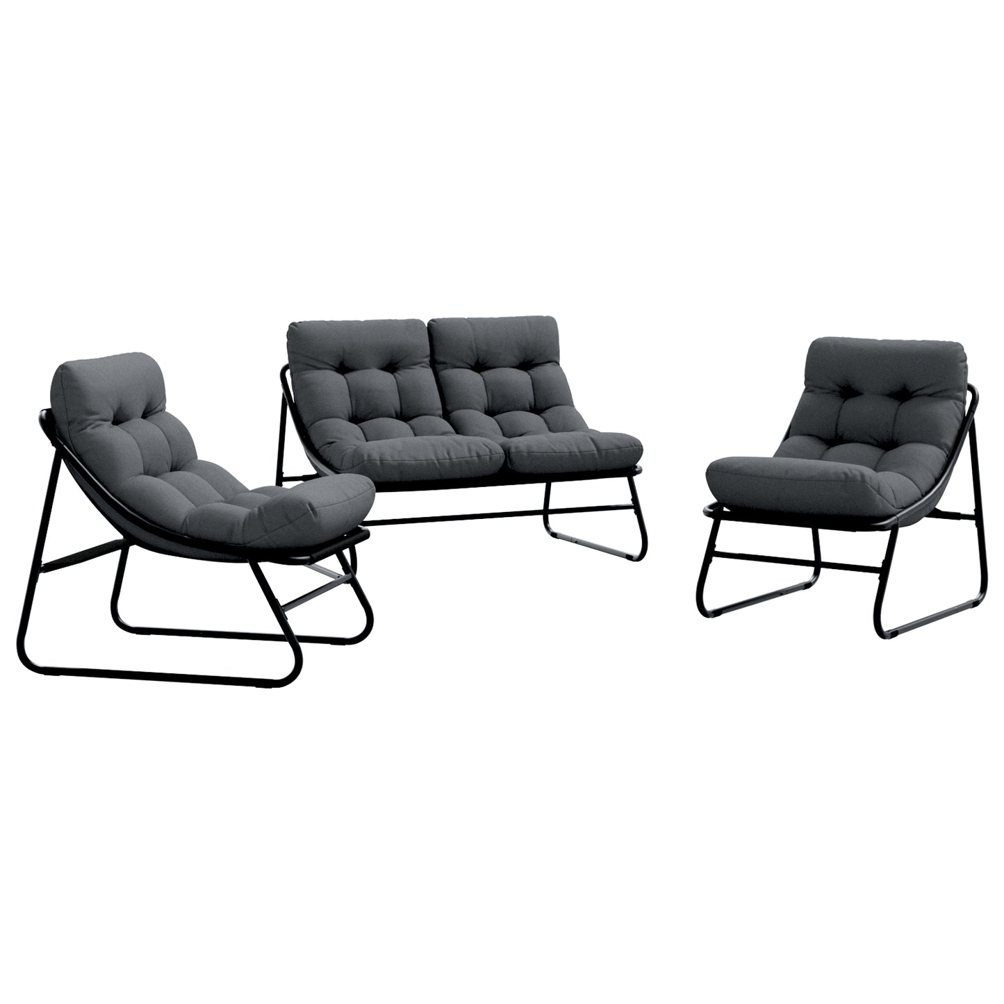 Outdoor Seating Set Dark Grey Metal Frame with Fabric Cushions