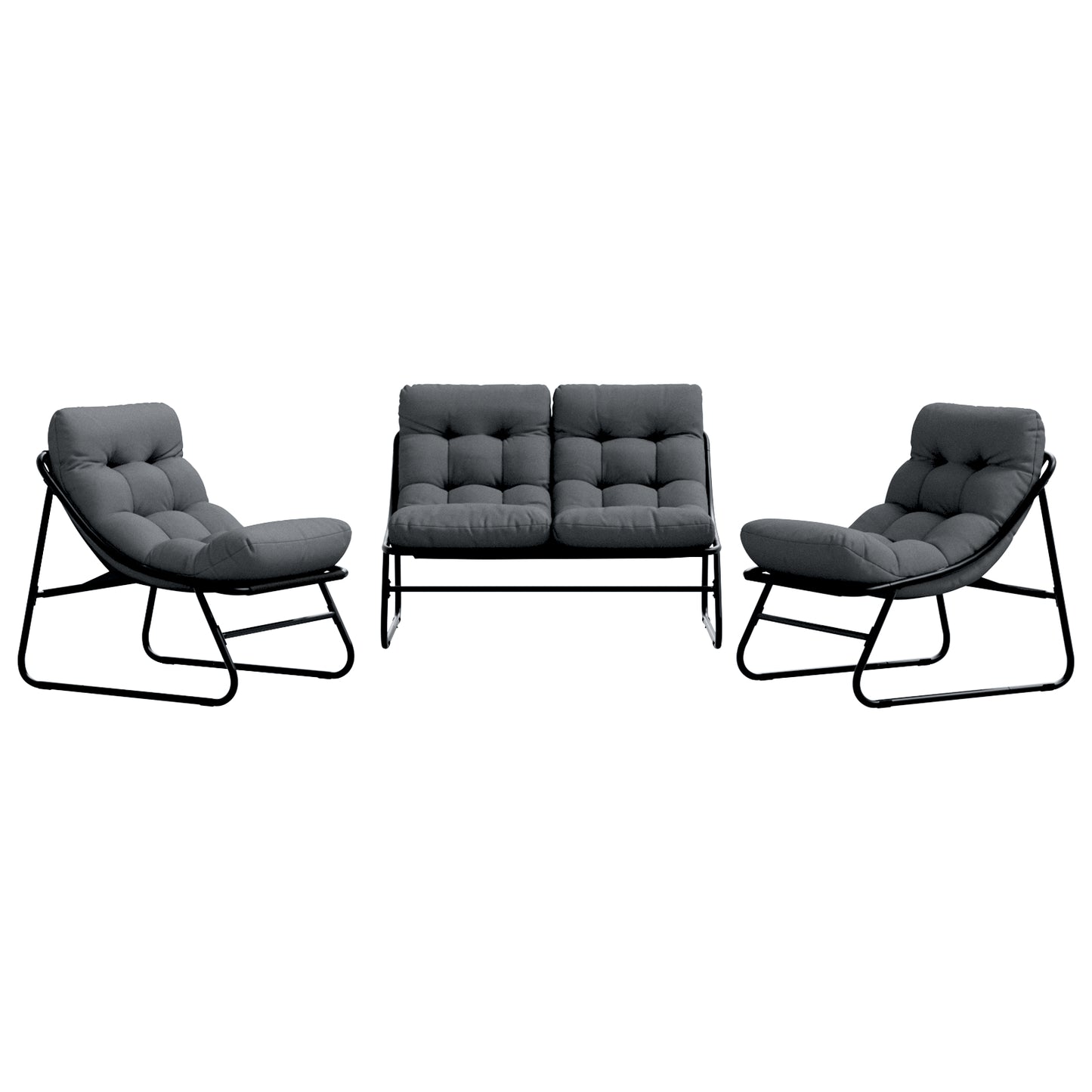 Outdoor Seating Set Dark Grey Metal Frame with Fabric Cushions