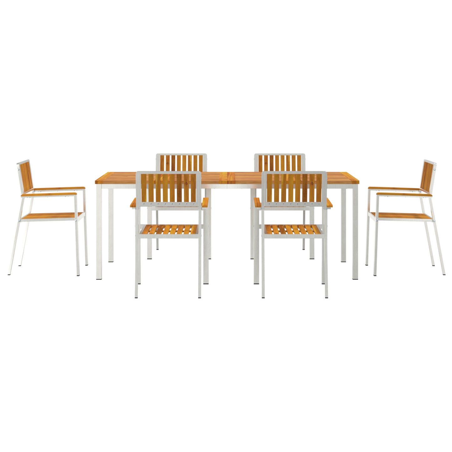7 Piece Garden Dining Set Solid Wood Acacia, vidaXL Outdoor Dining Table 200x90x74.5 cm Solid Wood Acacia, vidaXL Stackable Garden Chairs 2 pcs Solid Wood Acacia and Metal, vidaXL Stackable Garden Chairs 4 pcs Solid Wood Acacia and Metal