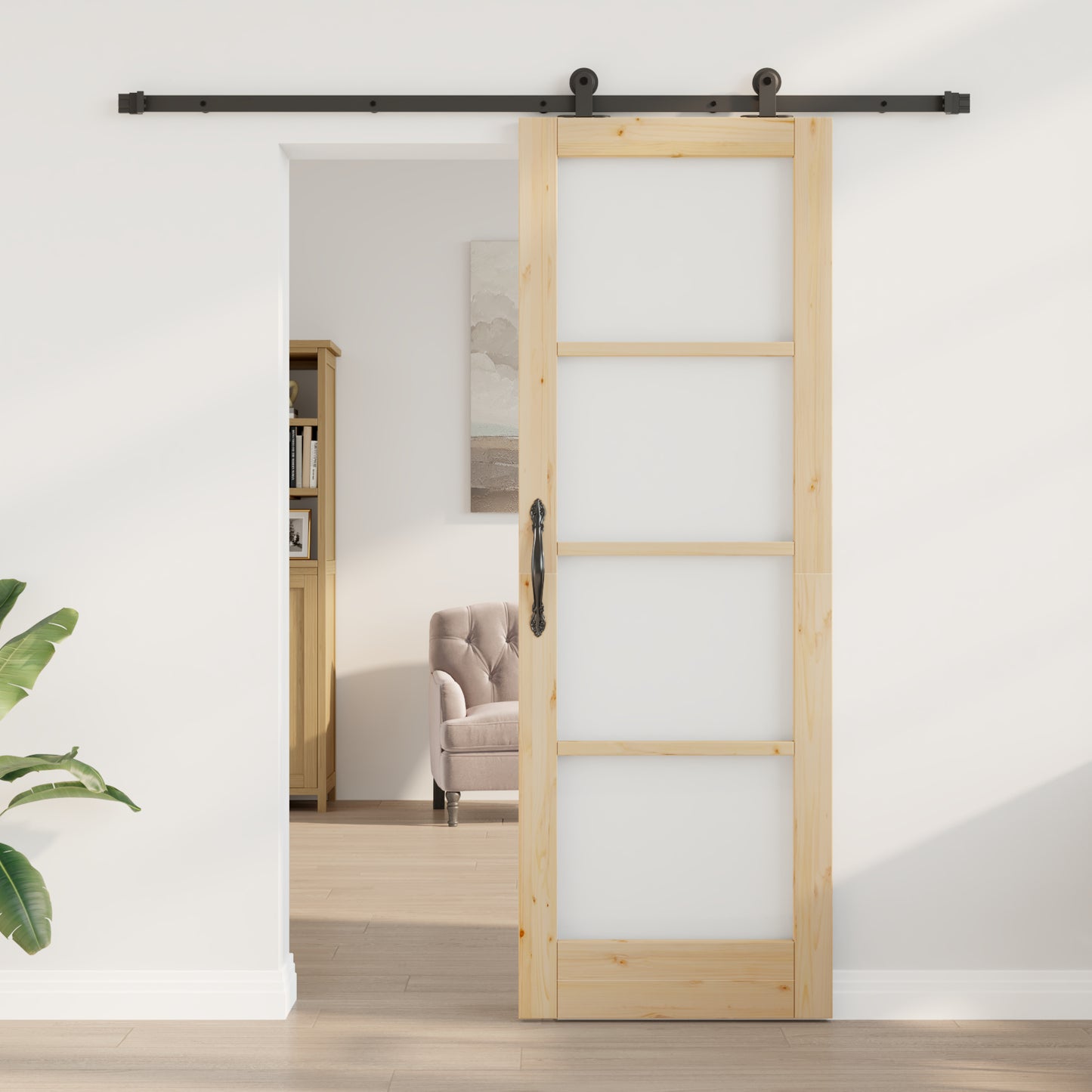 Sliding Door with Hardware Set "ORKDAL" Solid Wood & Glass, vidaXL Interior Door with Glass "ORKDAL" 73.5x211x4 cm Solid Wood Pine