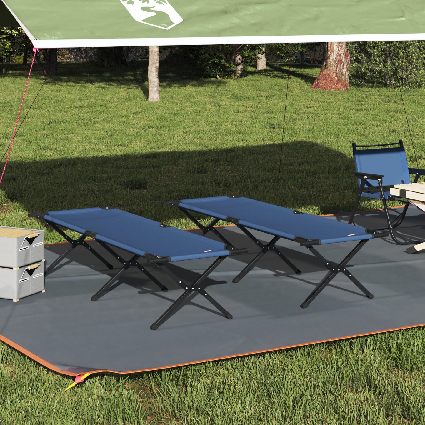 Folding Sun Beds 2 pcs with Carry Bag Blue 600D Oxford Fabric