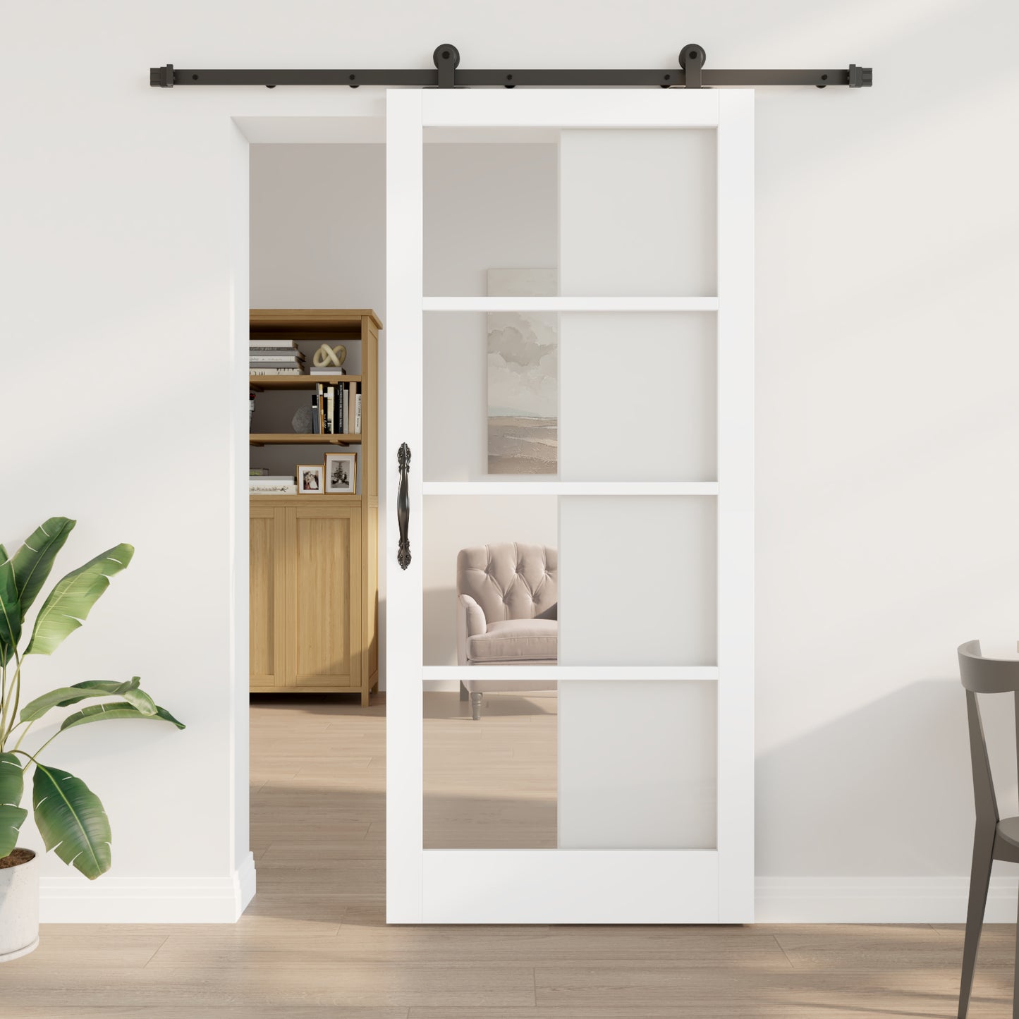 Sliding Door with Hardware Set 'ORKDAL'White Solid Wood & Glass, vidaXL Interior Door with Glass 'ORKDAL'White 93x211x4 cm