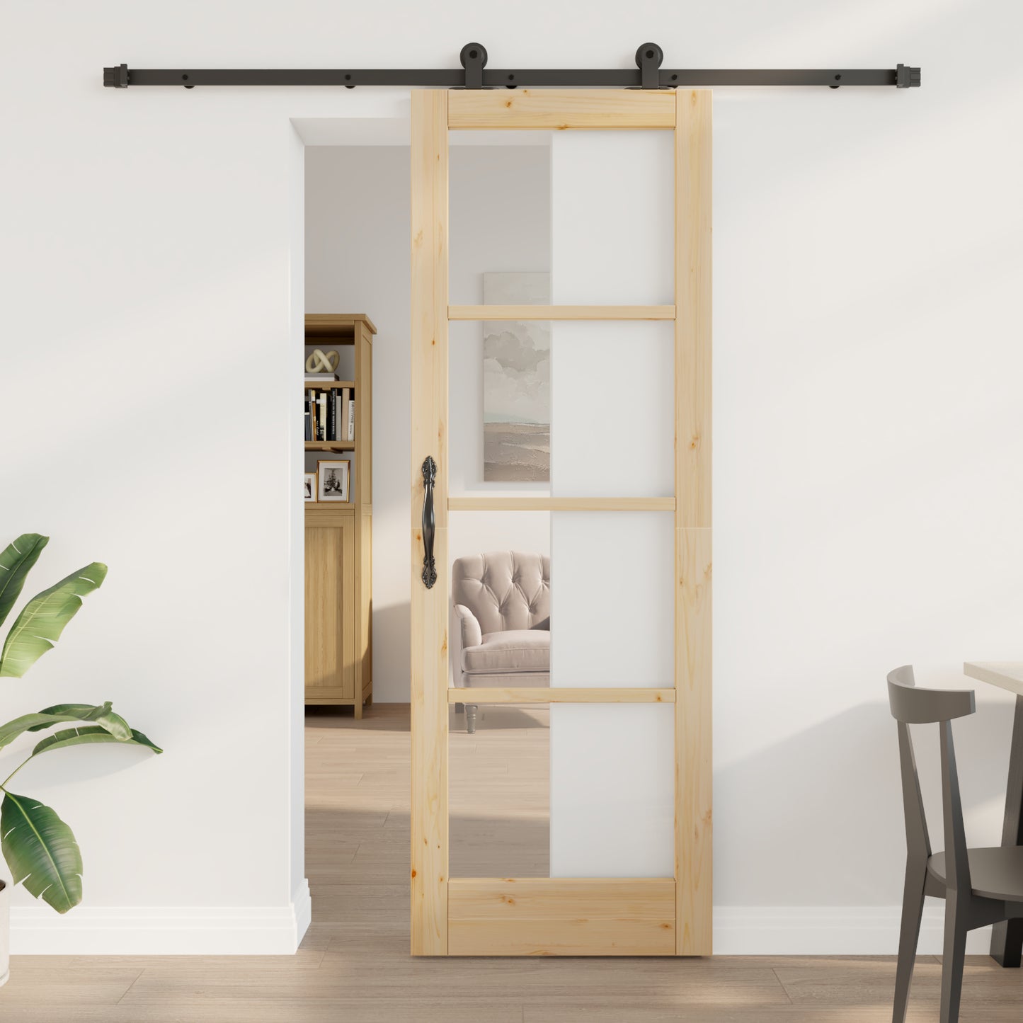 Sliding Door with Hardware Set "ORKDAL" Solid Wood & Glass, vidaXL Interior Door with Glass "ORKDAL" 73.5x211x4 cm Solid Wood Pine