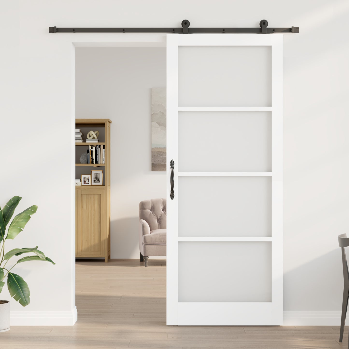 Sliding Door with Hardware Set 'ORKDAL'White Solid Wood & Glass, vidaXL Interior Door with Glass 'ORKDAL'White 93x232x4 cm