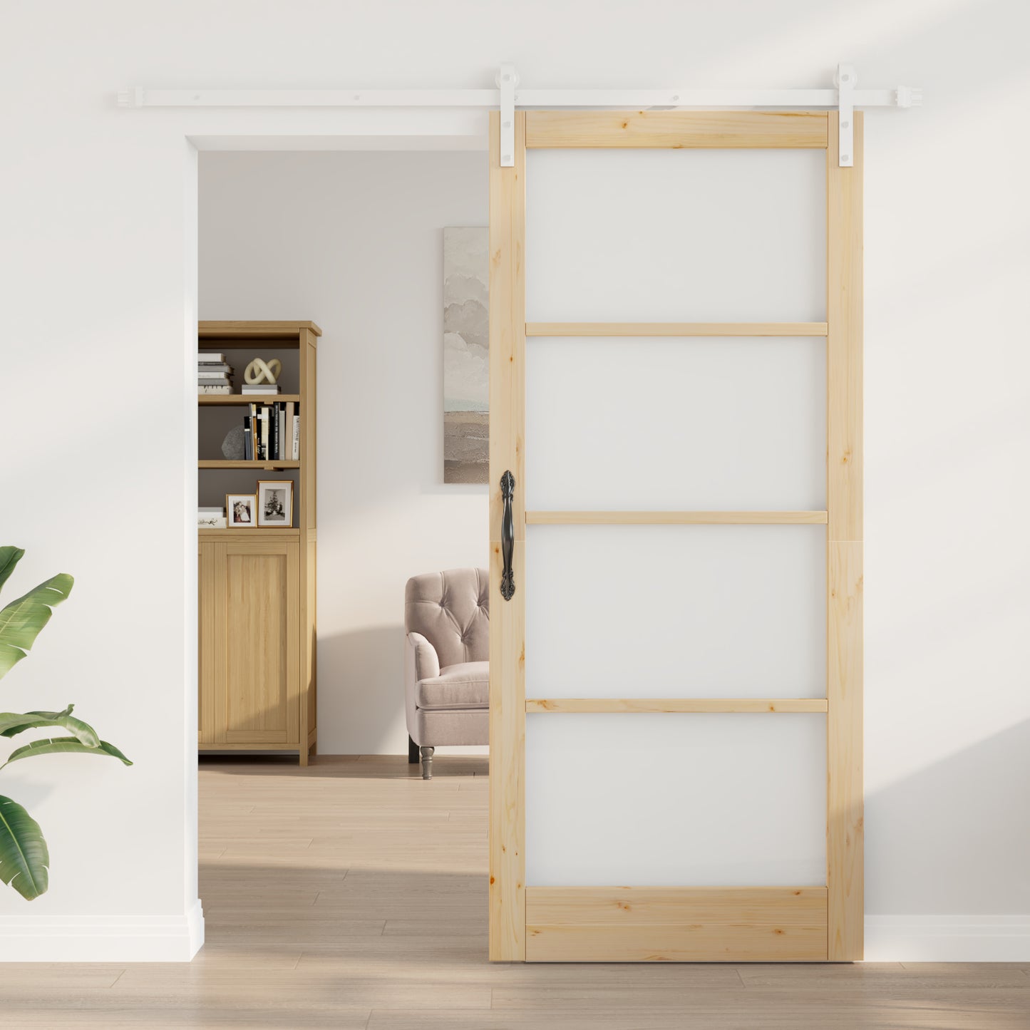 Sliding Door with Hardware Set "ORKDAL" Solid Wood & Glass, vidaXL Interior Door with Glass "ORKDAL" 93x211x4 cm Solid Wood Pine