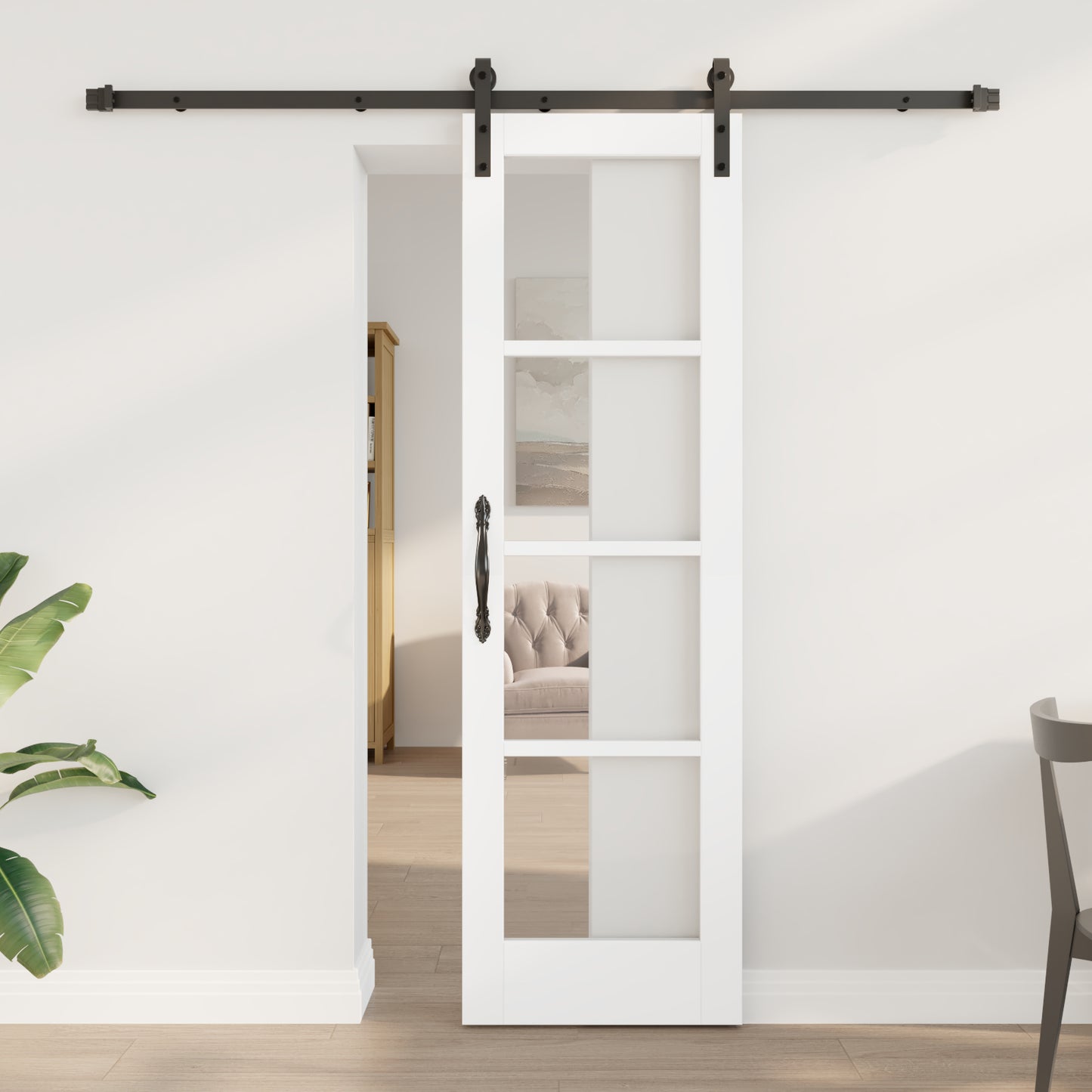 Sliding Door with Hardware Set "ORKDAL" White Solid Wood & Glass, vidaXL Interior Door with Glass "ORKDAL" White 61 x 198.5 x 4 cm