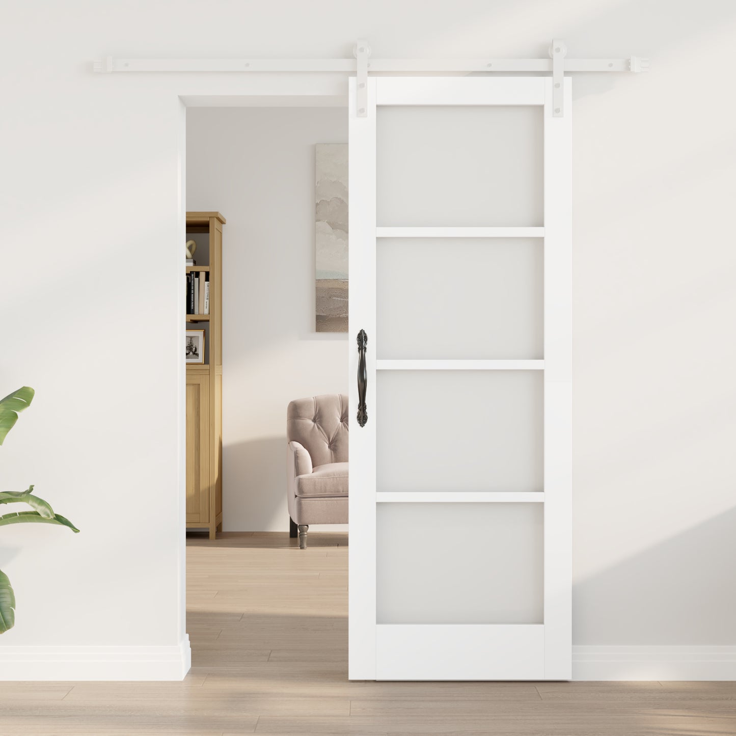 Sliding Door with Hardware Set 'ORKDAL'White Solid Wood & Glass, vidaXL Interior Door with Glass 'ORKDAL'White 73.5x198.5x4 cm