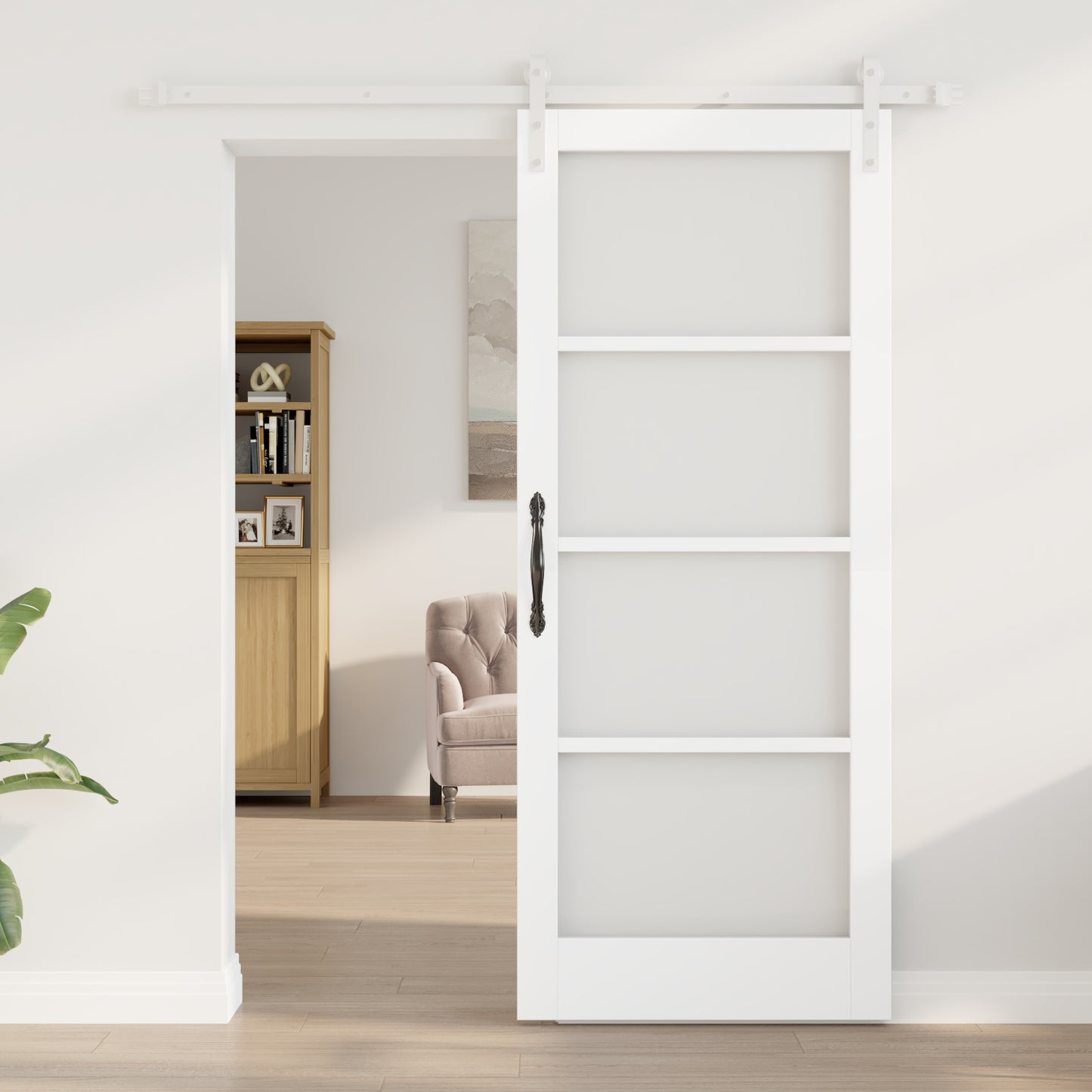 Sliding Door with Hardware Set 'ORKDAL'White Solid Wood & Glass, vidaXL Interior Door with Glass 'ORKDAL'White 83x202x4 cm