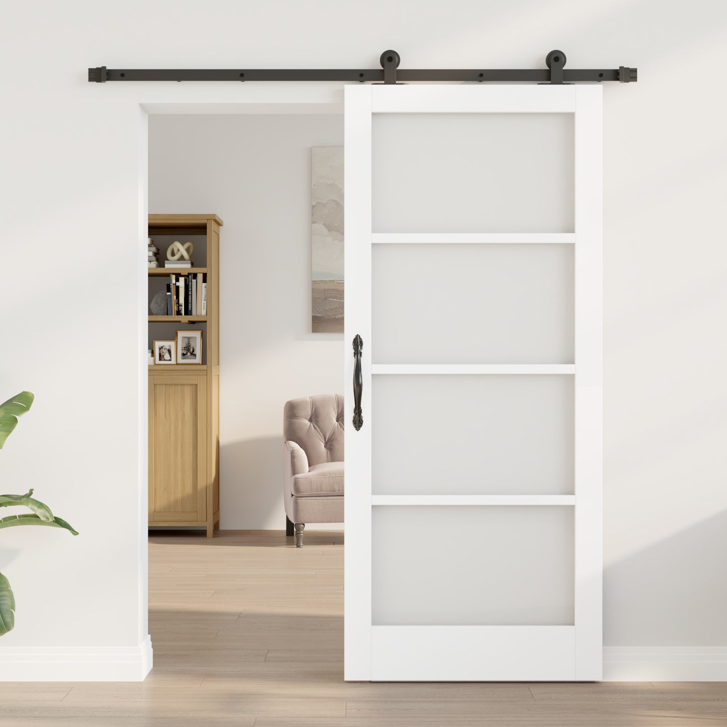 Sliding Door with Hardware Set 'ORKDAL'White Solid Wood & Glass, vidaXL Interior Door with Glass 'ORKDAL'White 86x198.5x4 cm