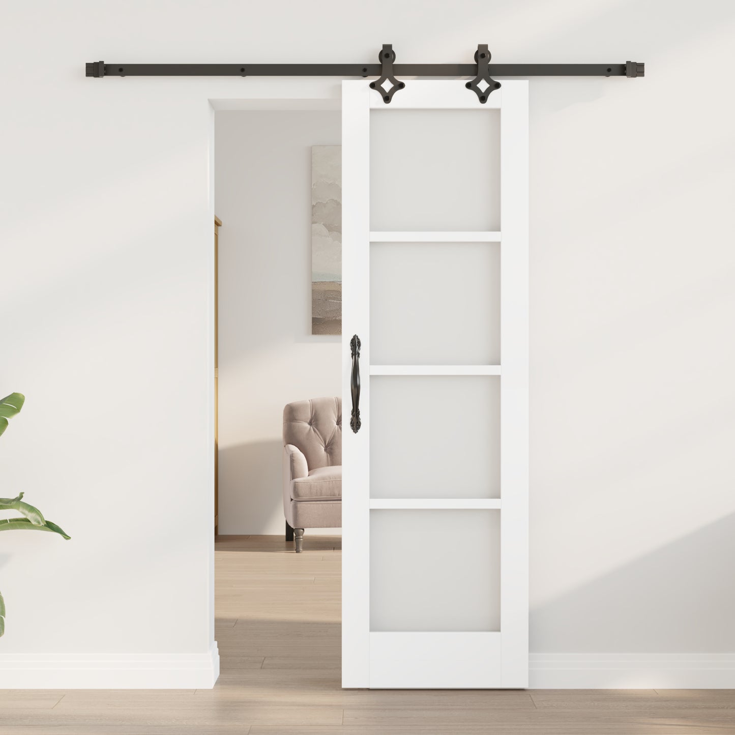 Sliding Door with Hardware Set "ORKDAL" White Solid Wood & Glass, vidaXL Interior Door with Glass "ORKDAL" White 61x198,5x4 cm