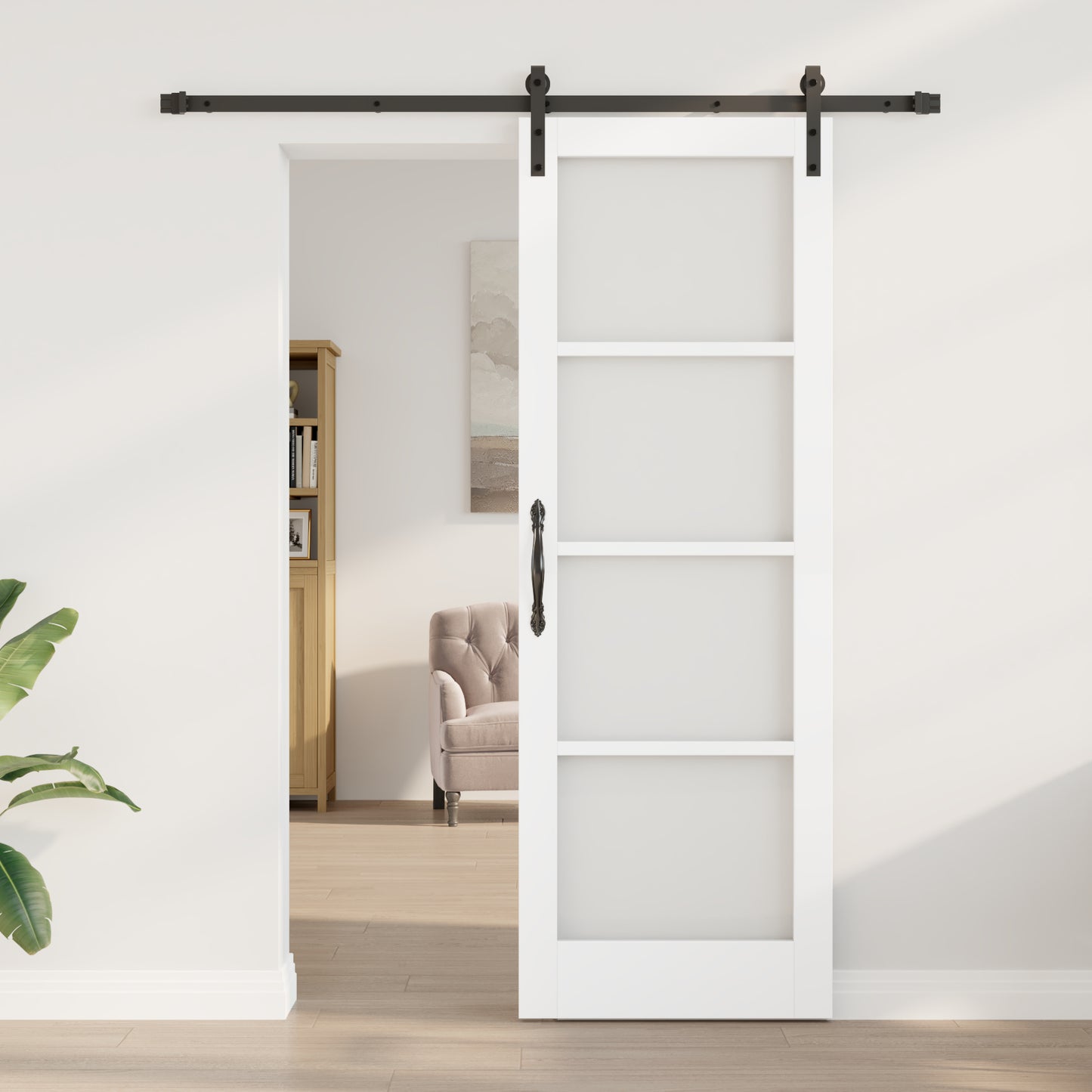 Sliding Door with Hardware Set "ORKDAL" White Solid Wood & Glass, vidaXL Interior Door with Glass "ORKDAL" White 73.5x211x4 cm
