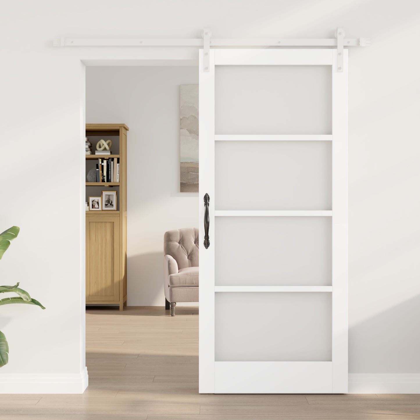 Sliding Door with Hardware Set "ORKDAL" White Solid Wood & Glass, vidaXL Interior Door with Glass "ORKDAL" White 86x198.5x4 cm