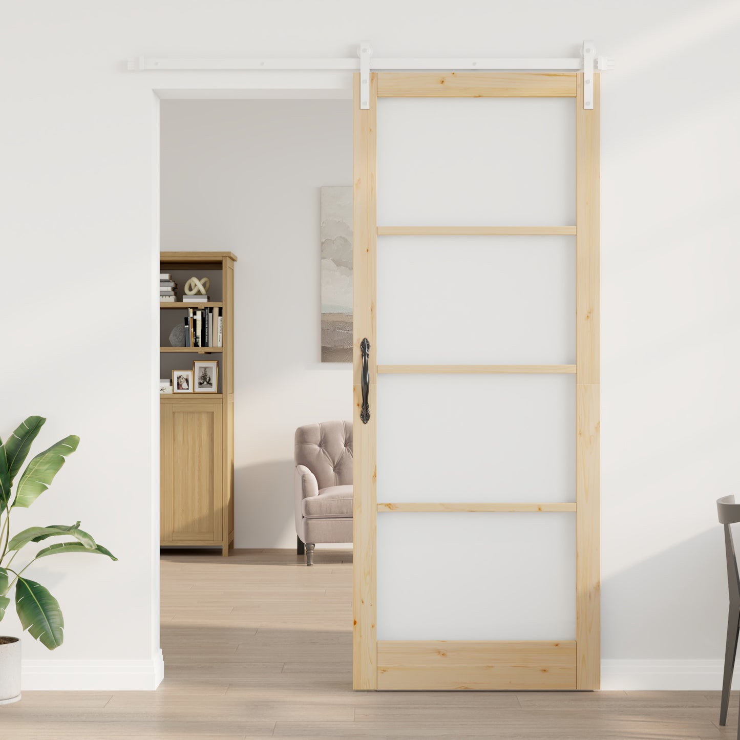 Sliding Door with Hardware Set "ORKDAL" Solid Wood & Glass, vidaXL Interior Door with Glass "ORKDAL" 93x232x4 cm Solid Wood Pine