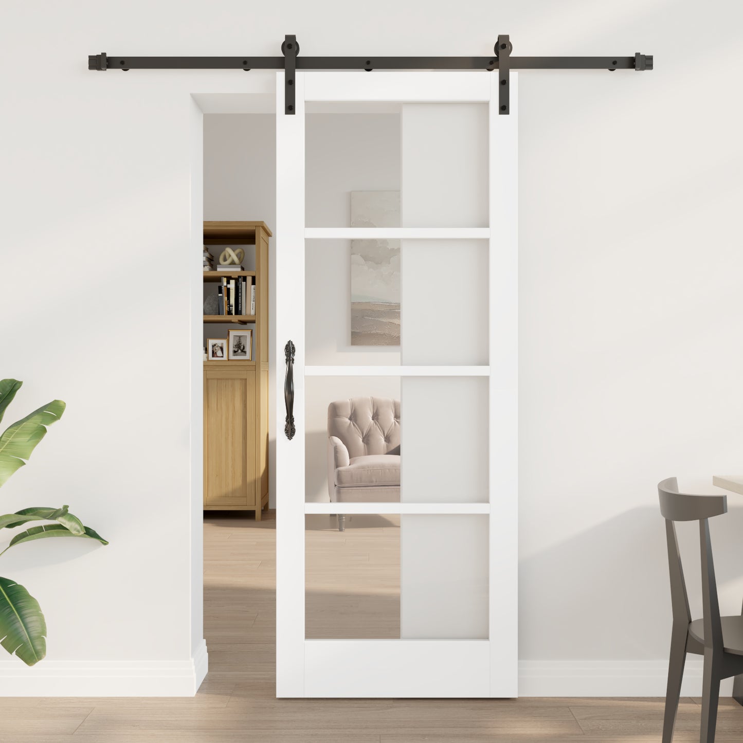 Sliding Door with Hardware Set "ORKDAL" White Solid Wood&Glass, vidaXL Interior Door with Glass "ORKDAL" White 78x202x4 cm