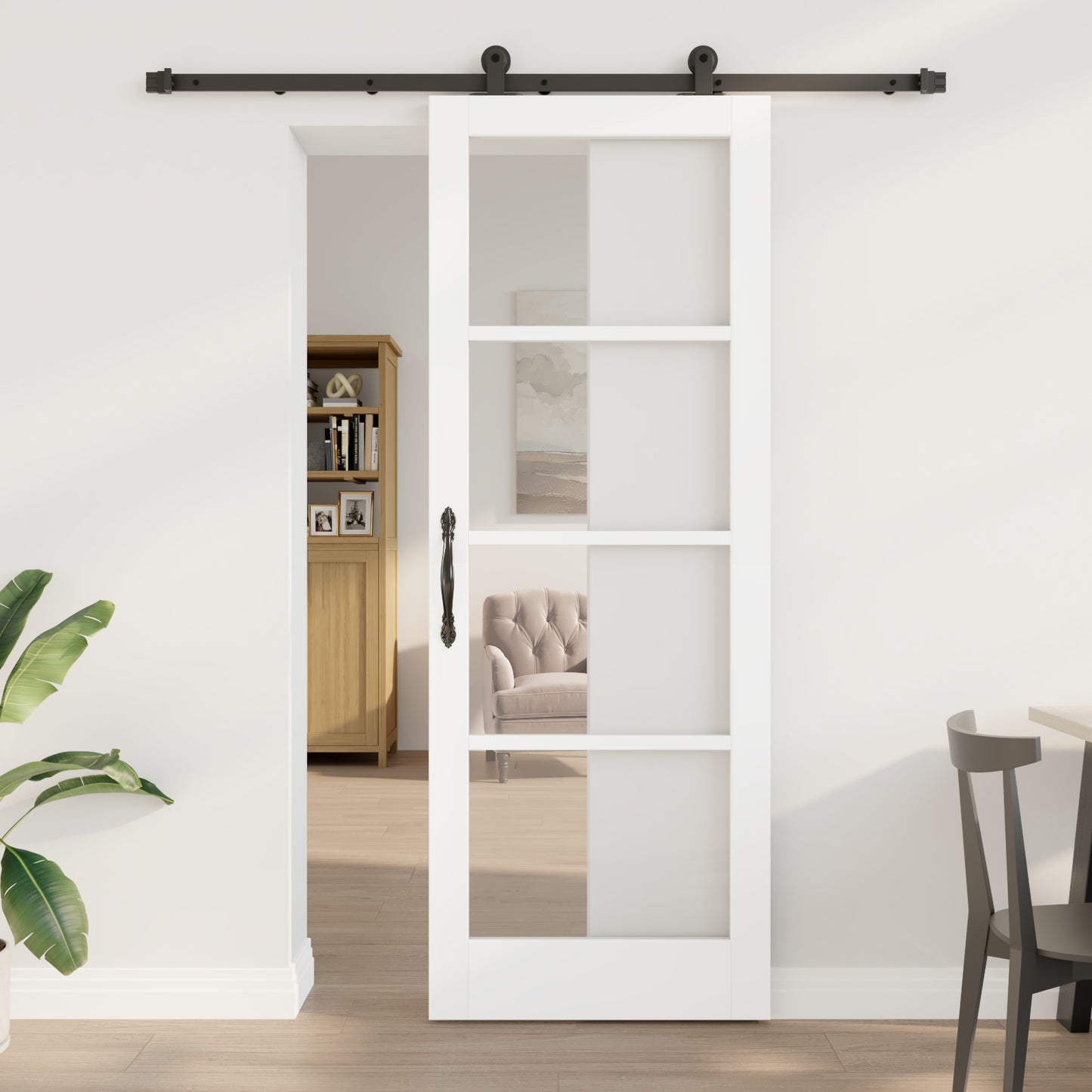 Sliding Door with Hardware Set 'ORKDAL'White Solid Wood & Glass, vidaXL Interior Door with Glass 'ORKDAL'White 78x211x4 cm