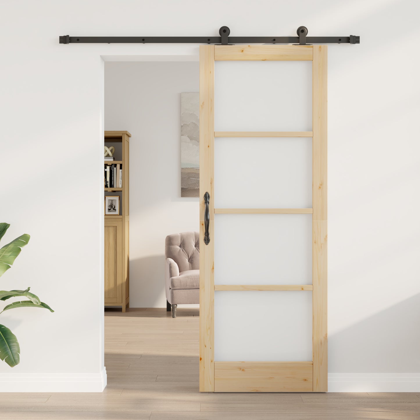 Sliding Door with Hardware Set "ORKDAL" Solid Wood&Glass, vidaXL Interior Door with Glass "ORKDAL" 78x211x4 cm Solid Wood Pine