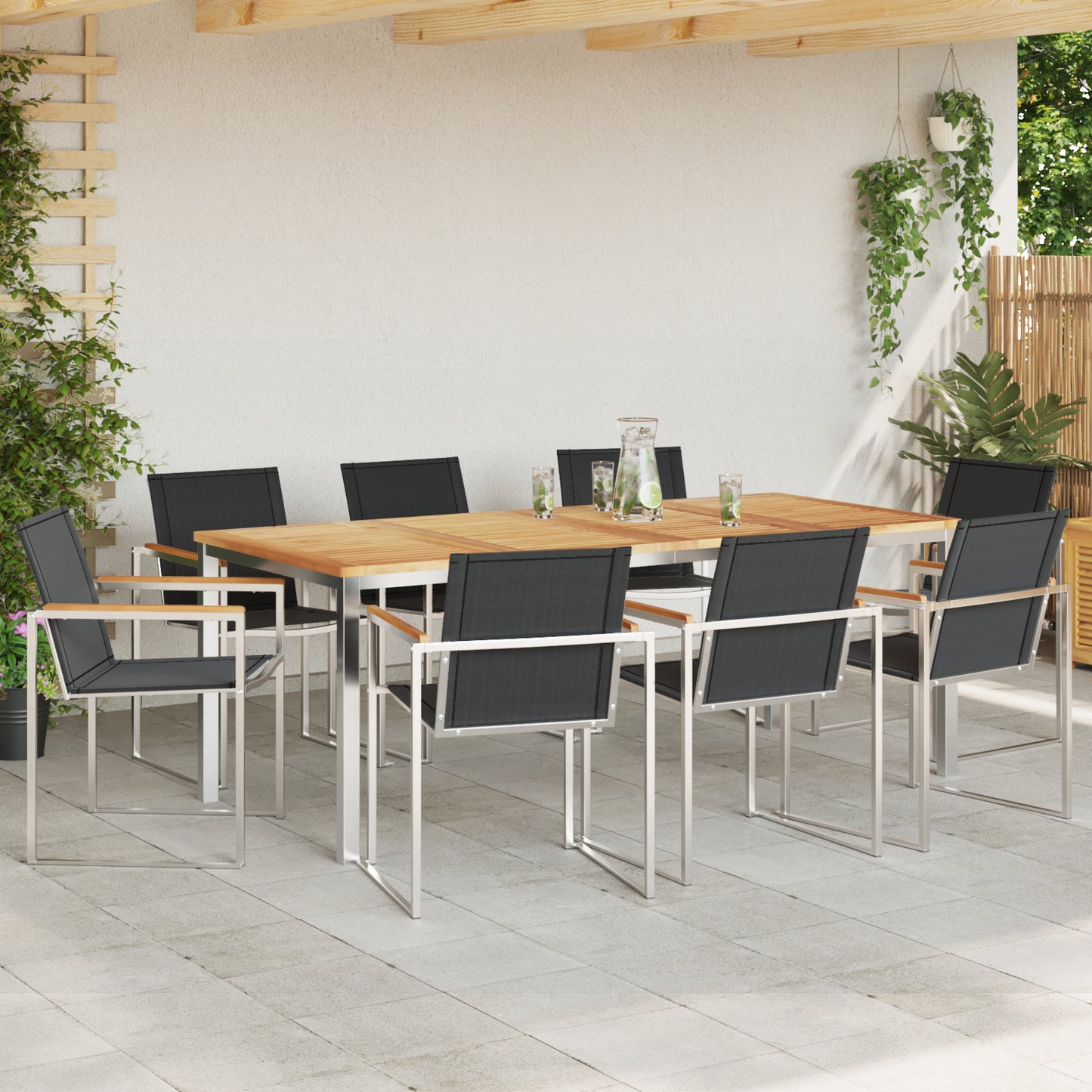9 Piece Garden Dining Set Solid Wood Teak, vidaXL Outdoor Dining Table 200x90x74.5 cm Solid Wood Teak