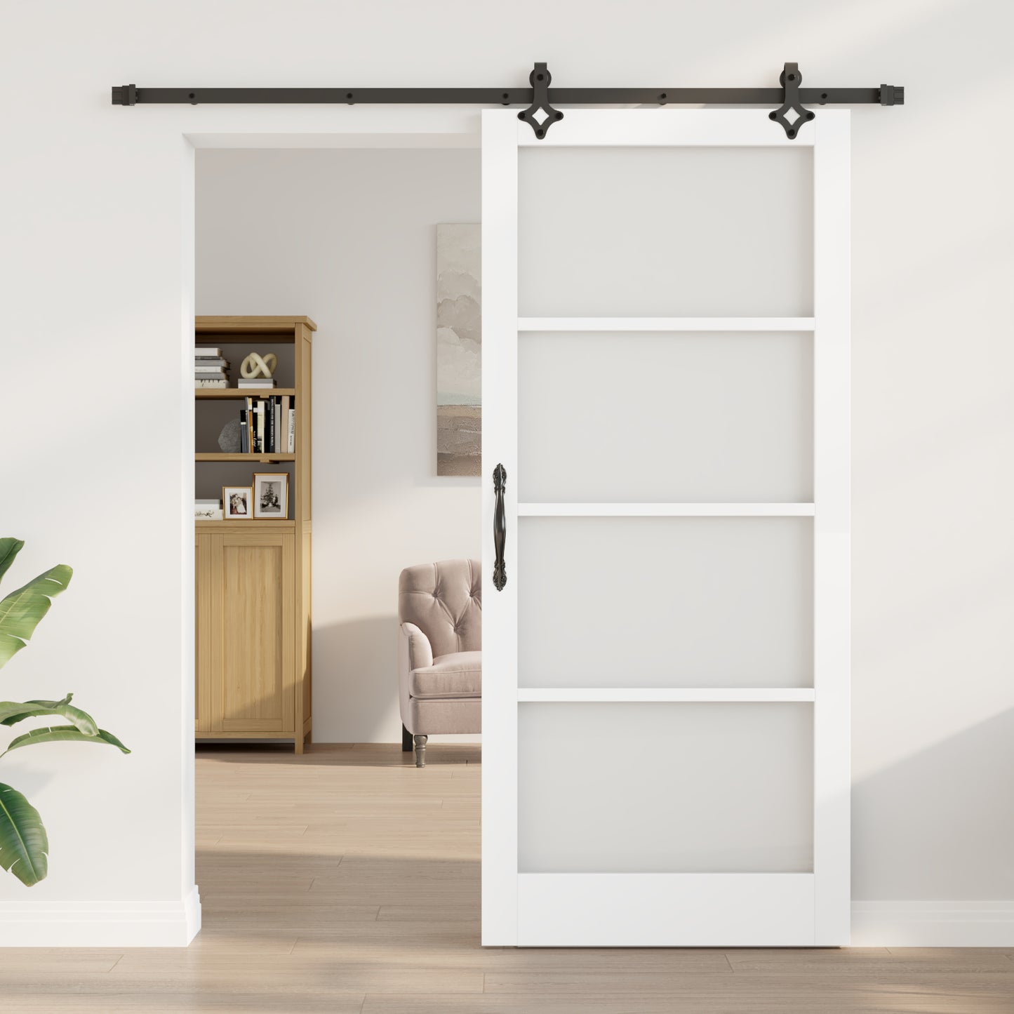 Sliding Door with Hardware Set 'ORKDAL'White Solid Wood & Glass, vidaXL Interior Door with Glass 'ORKDAL'White 93x211x4 cm