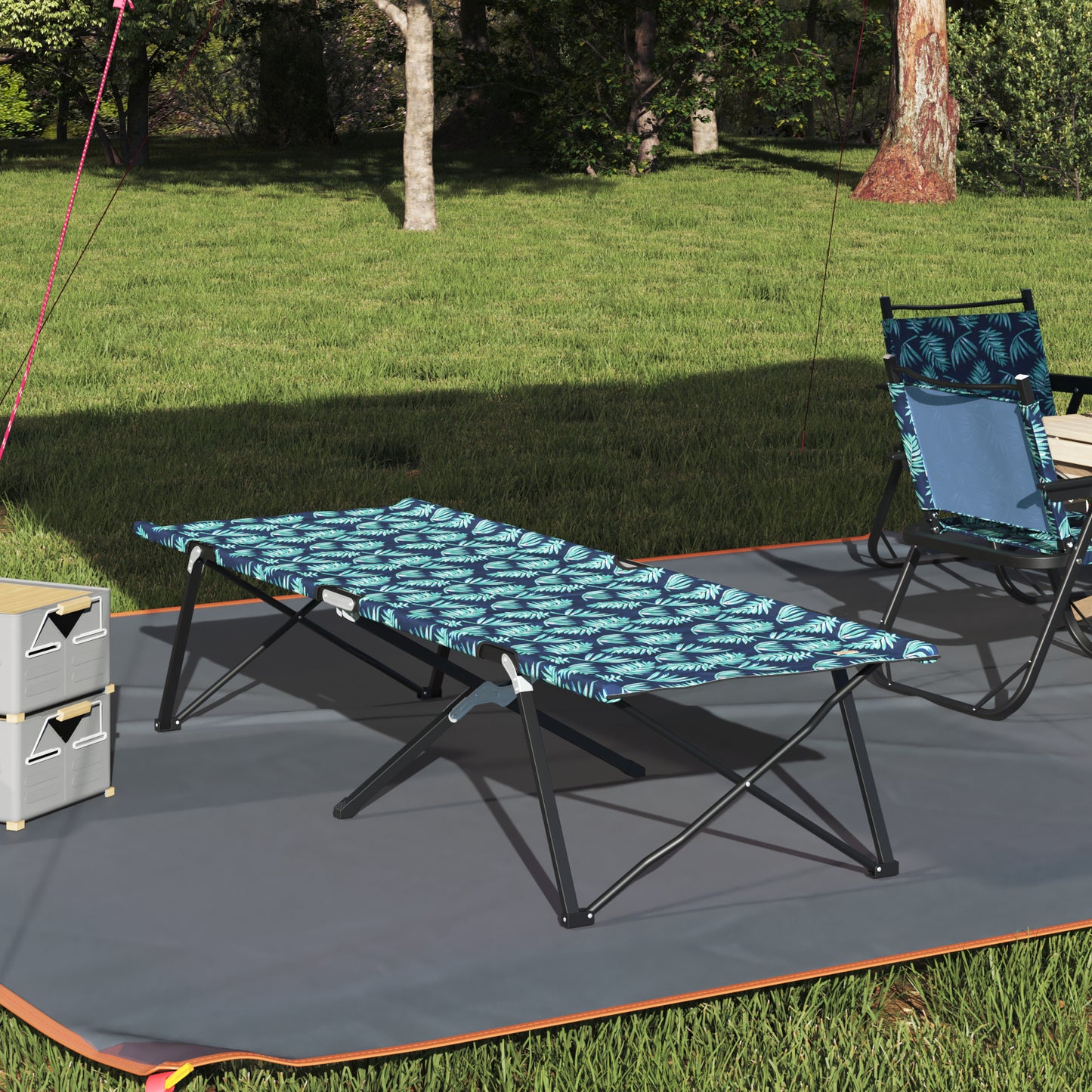 Folding Sun Bed with Carry Bag Leaf Pattern 600D Oxford Fabric
