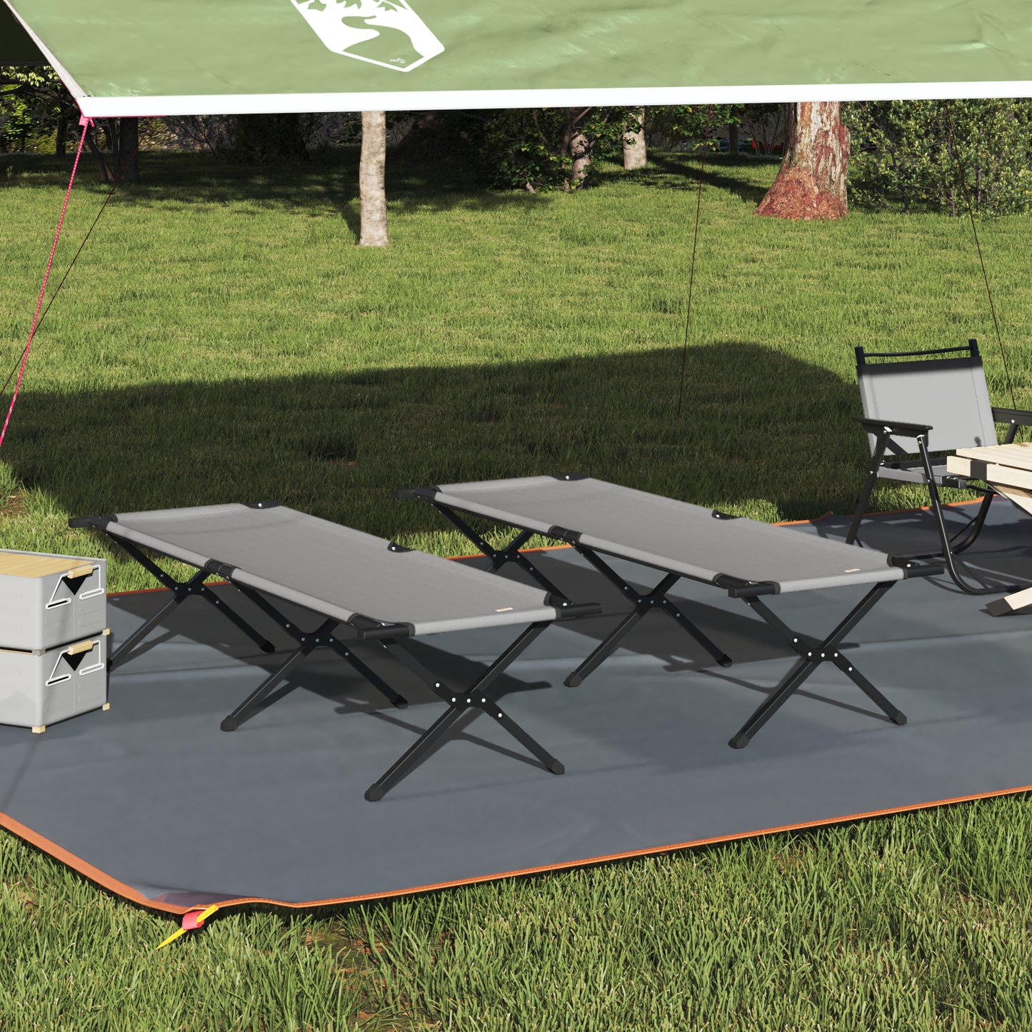 Folding Sun Beds 2 pcs with Carry Bag Grey 600D Oxford Fabric