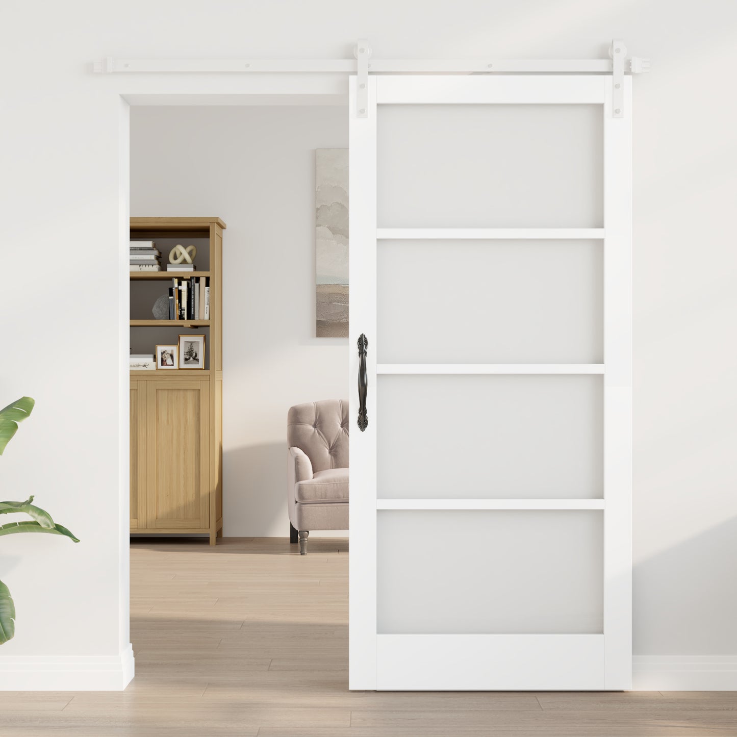 Sliding Door with Hardware Set "ORKDAL" White Solid Wood & Glass, vidaXL Interior Door with Glass "ORKDAL" White 93x202x4 cm