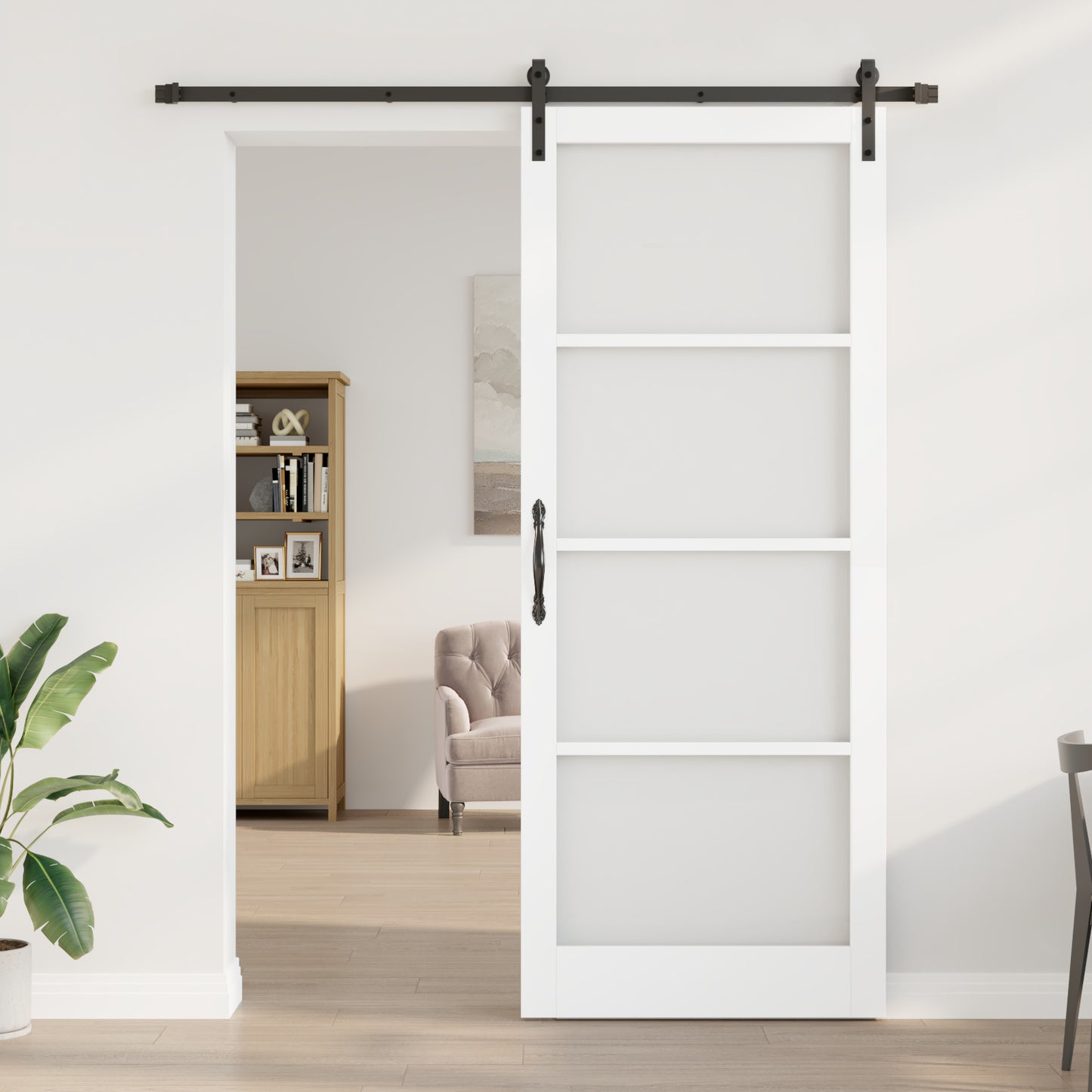 Sliding Door with Hardware Set "ORKDAL" White Solid Wood & Glass, vidaXL Interior Door with Glass "ORKDAL" White 93x232x4 cm