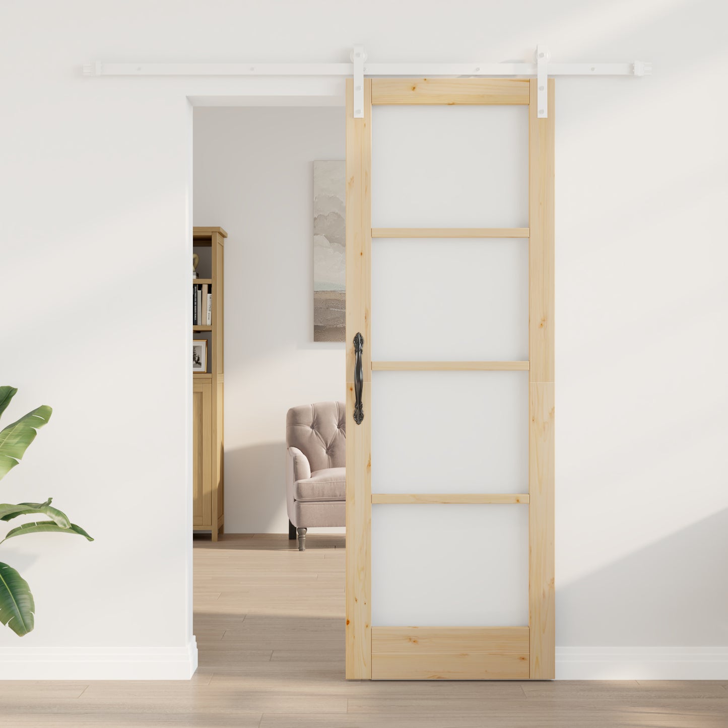 Sliding Door with Hardware Set "ORKDAL" Solid Wood & Glass, vidaXL Interior Door with Glass "ORKDAL" 73.5 x 211 x 4 cm Solid Wood Pine