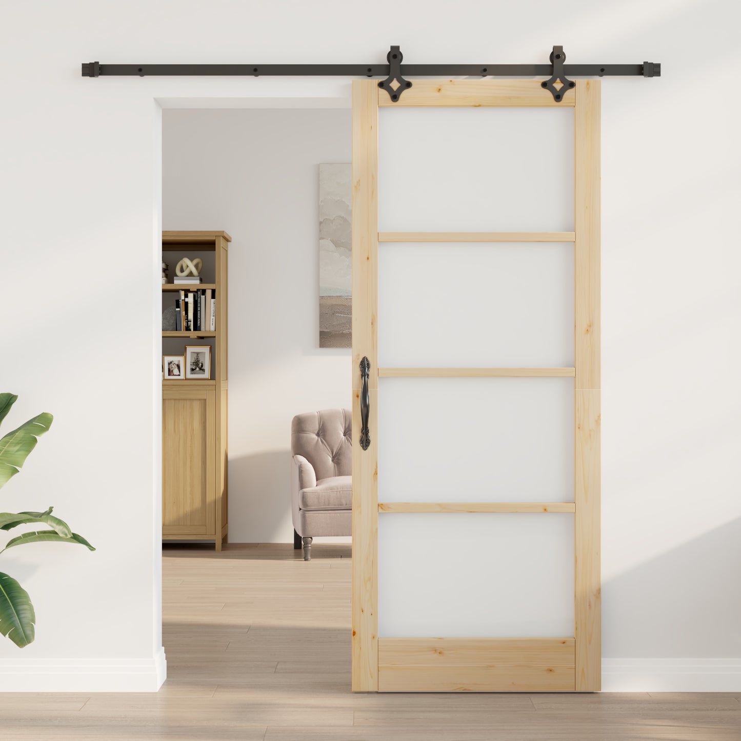Sliding Door with Hardware Set "ORKDAL" Solid Wood & Glass, vidaXL Interior Door with Glass "ORKDAL" 86x211x4 cm Solid Wood Pine