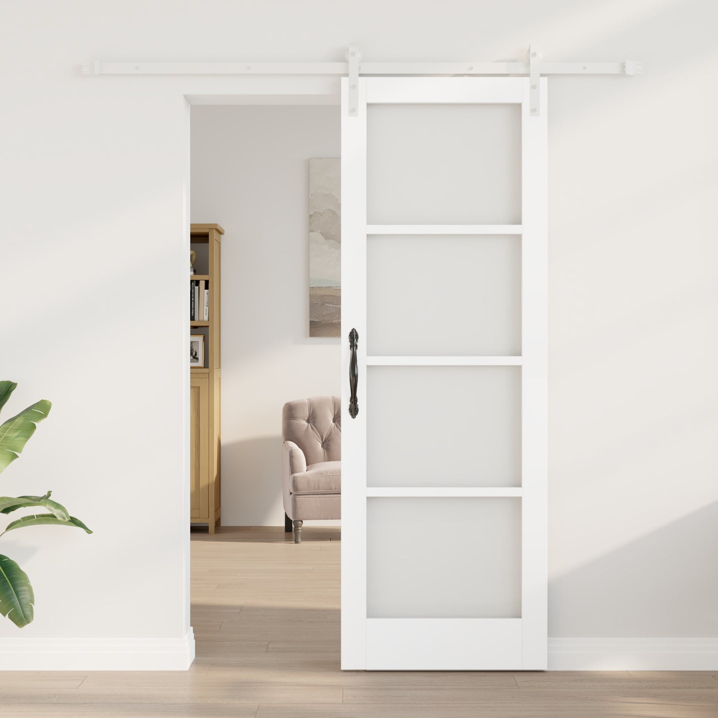 Sliding Door with Hardware Set "ORKDAL" White Solid Wood & Glass, vidaXL Interior Door with Glass "ORKDAL" White 73.5x211x4 cm