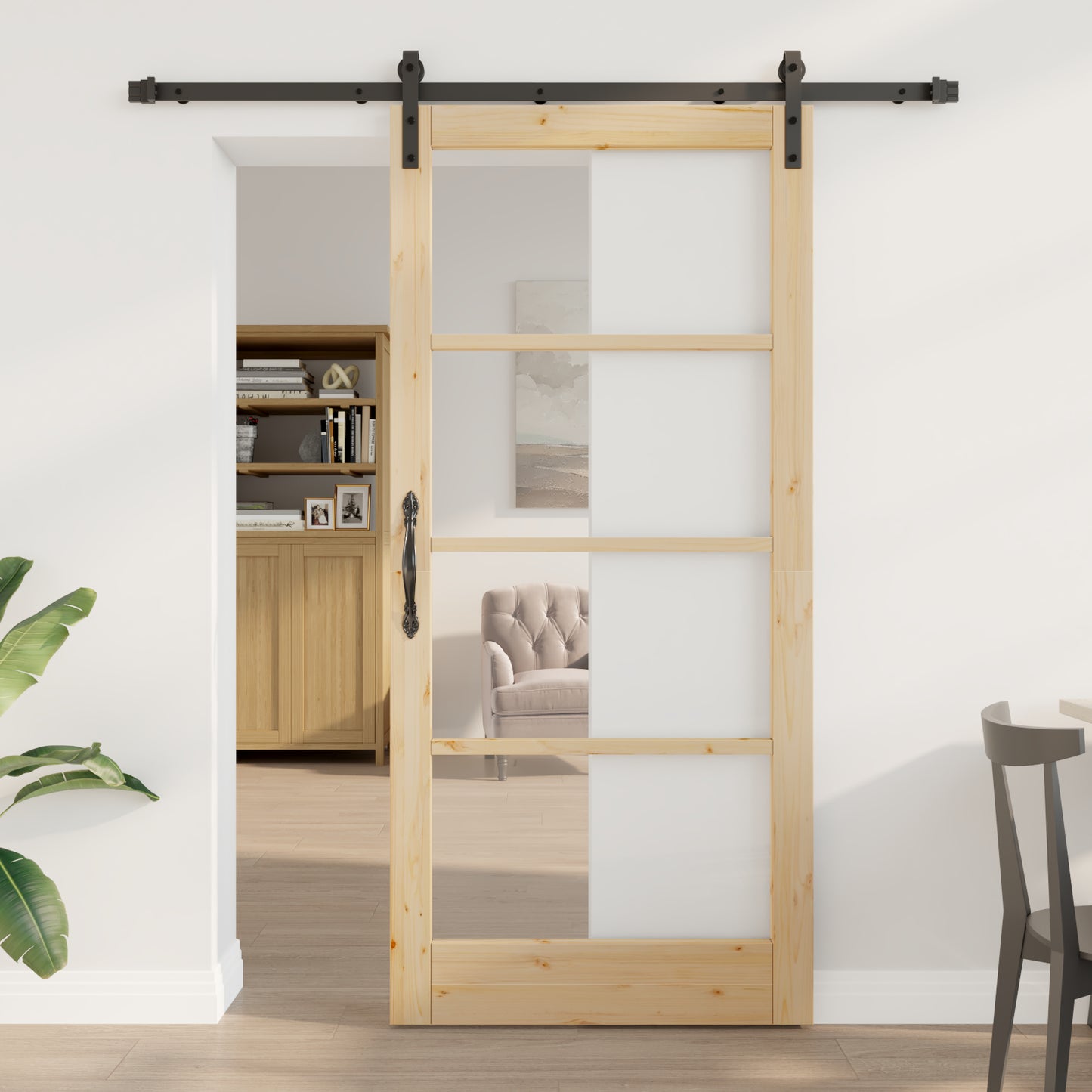 Sliding Door with Hardware Set 'ORKDAL'Solid Wood & Glass, vidaXL Interior Door with Glass 'ORKDAL'93x202x4 cm Solid Wood Pine