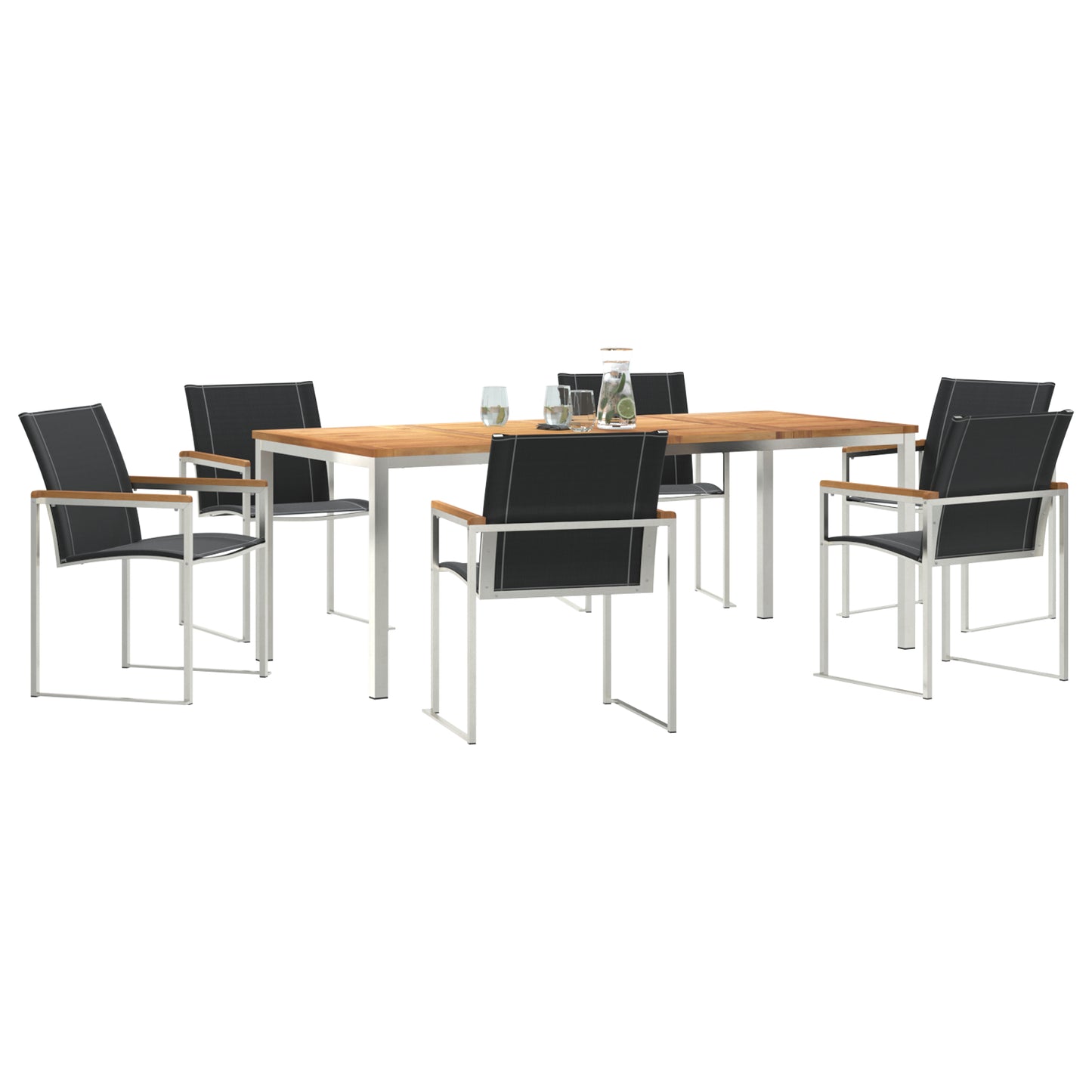 7 Piece Garden Dining Set in Solid Wood Acacia, vidaXL Outdoor Dining Table 200x90x74.5 cm in Solid Wood Acacia