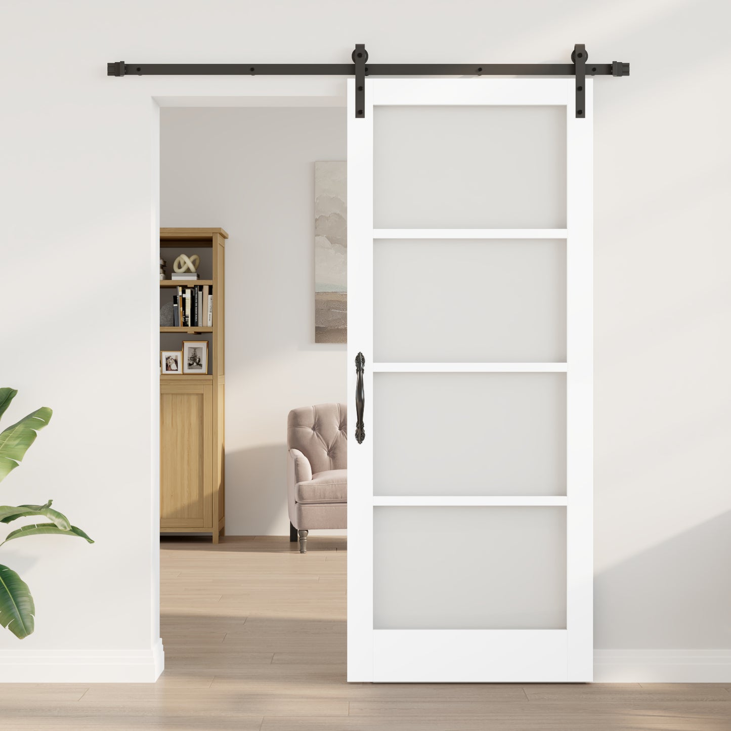 Sliding Door with Hardware Set "ORKDAL" White Solid Wood & Glass, vidaXL Interior Door with Glass "ORKDAL" White 86x211x4 cm