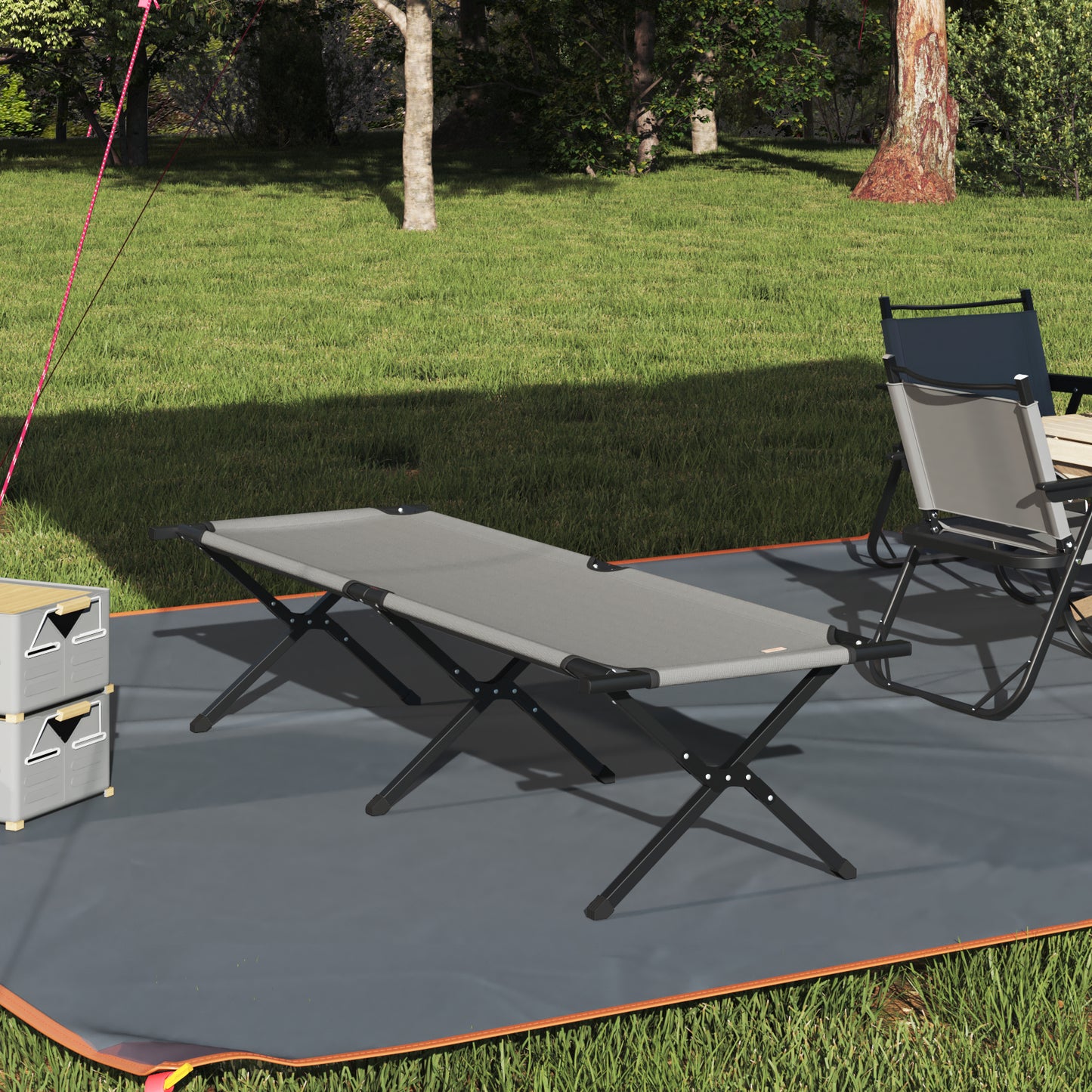 Folding Sun Bed with Carry Bag Grey 600D Oxford Fabric
