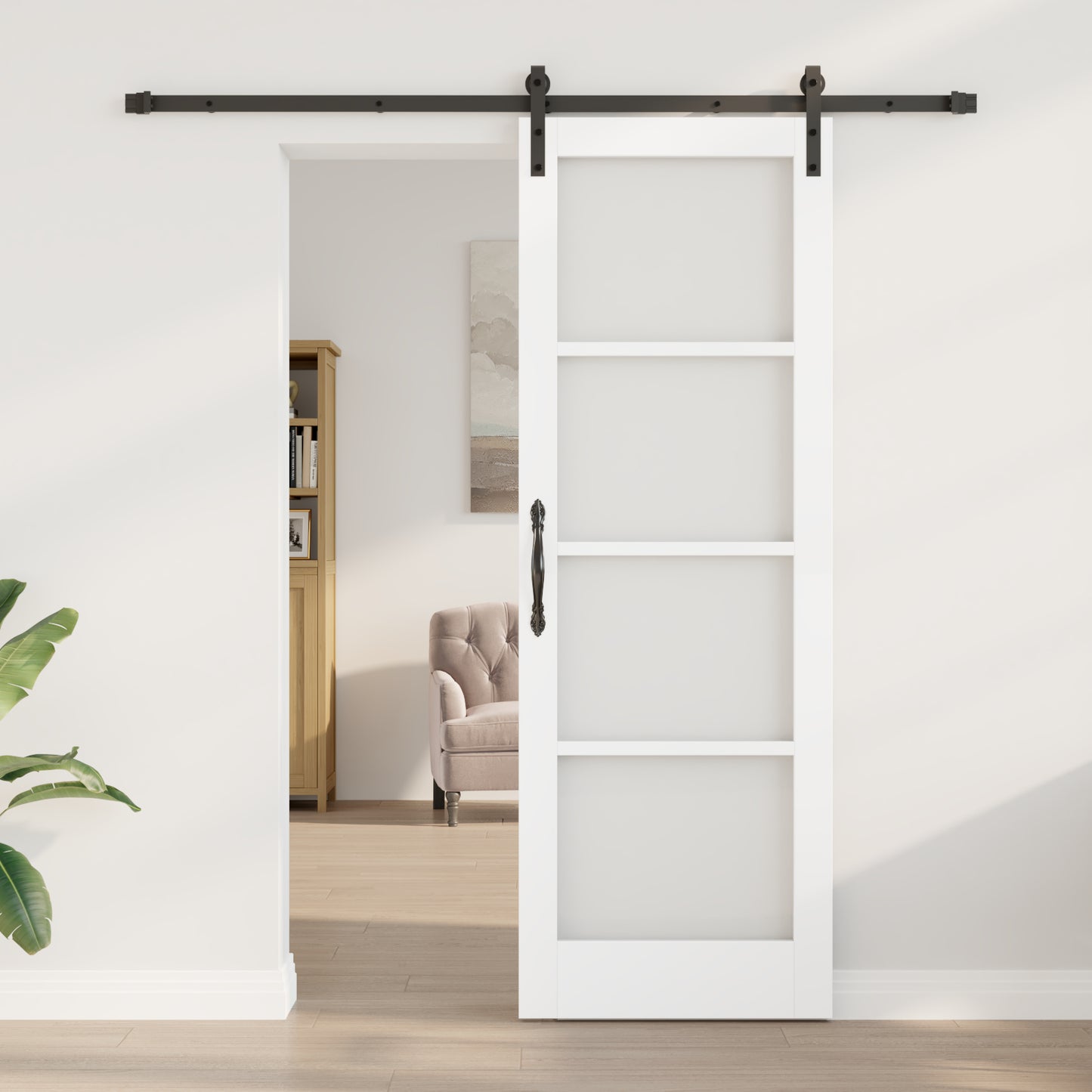 Sliding Door with Hardware Set "ORKDAL" White Solid Wood & Glass, vidaXL Interior Door with Glass "ORKDAL" White 73.5x211x4 cm
