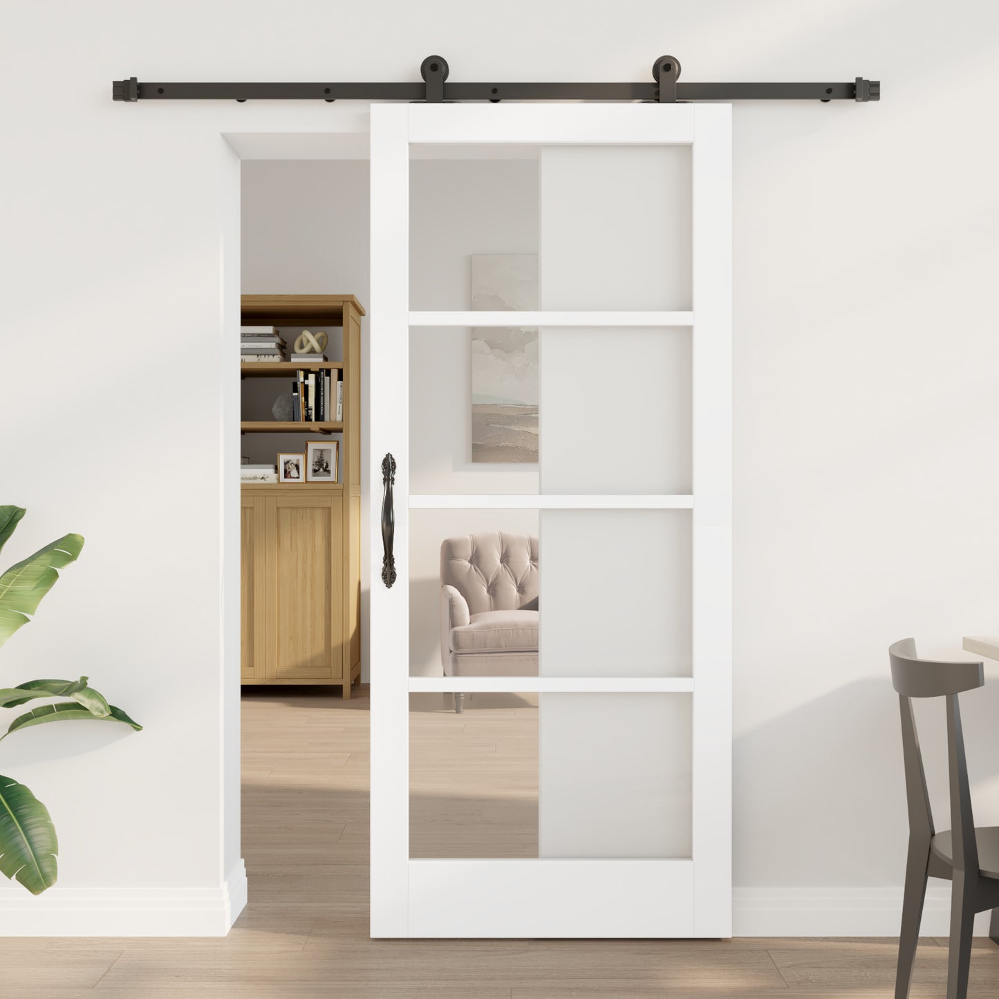 Sliding Door with Hardware Set 'ORKDAL'White Solid Wood & Glass, vidaXL Interior Door with Glass 'ORKDAL'White 86x198.5x4 cm