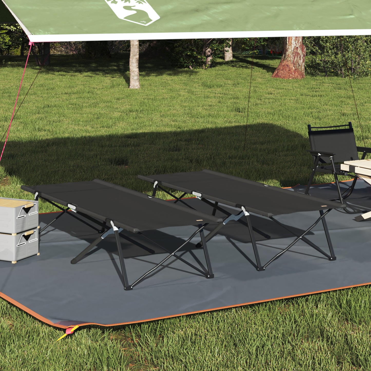 Folding Sun Beds with Carry Bags 2 pcs Black 600D Oxford Fabric