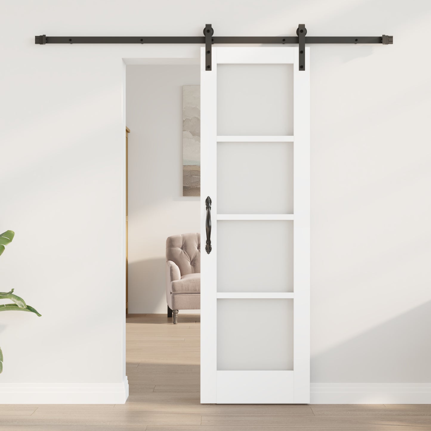 Sliding Door with Hardware Set "ORKDAL" White Solid Wood & Glass, vidaXL Interior Door with Glass "ORKDAL" White 61 x 198.5 x 4 cm
