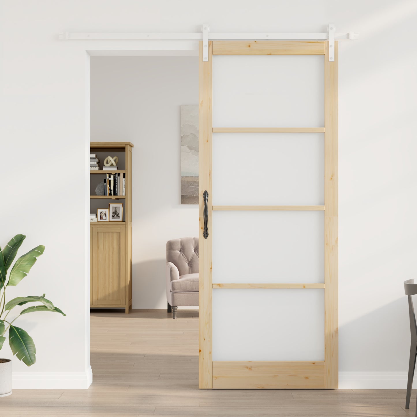 Sliding Door with Hardware Set "ORKDAL" Solid Wood & Glass, vidaXL Interior Door with Glass "ORKDAL" 93x232x4 cm Solid Wood Pine